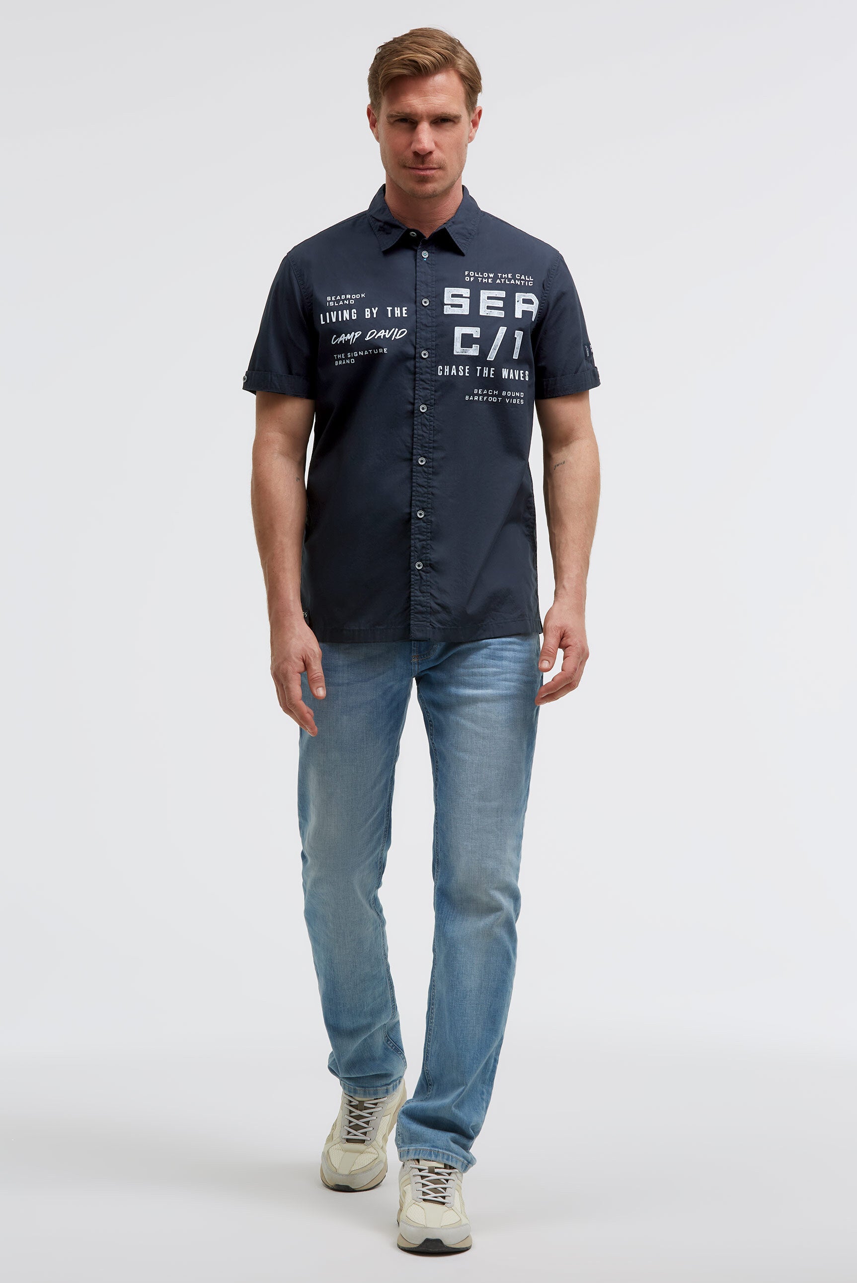 Kurzarmhemd mit Label Prints blue navy