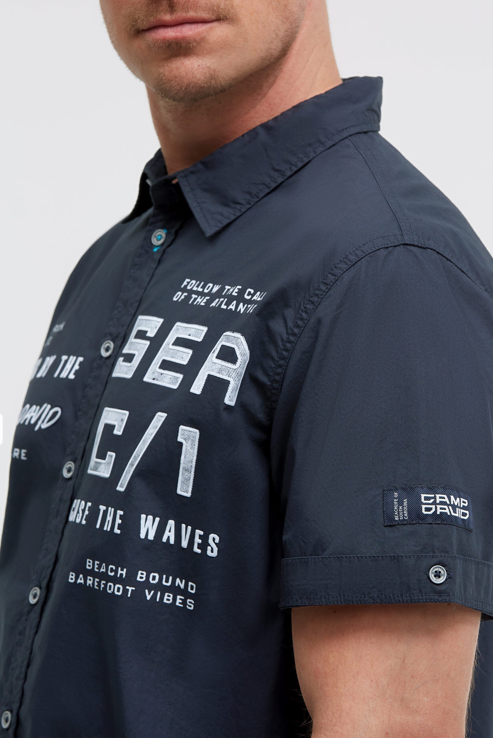 Kurzarmhemd mit Label Prints blue navy