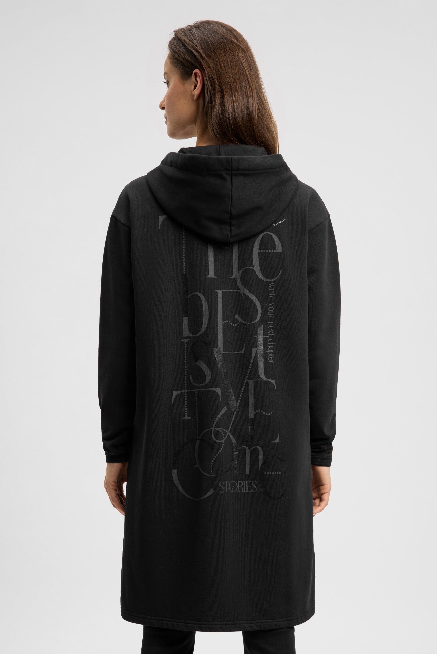 Długa rozpinana bluza z kapturem i nadrukiem z tyłu - 4