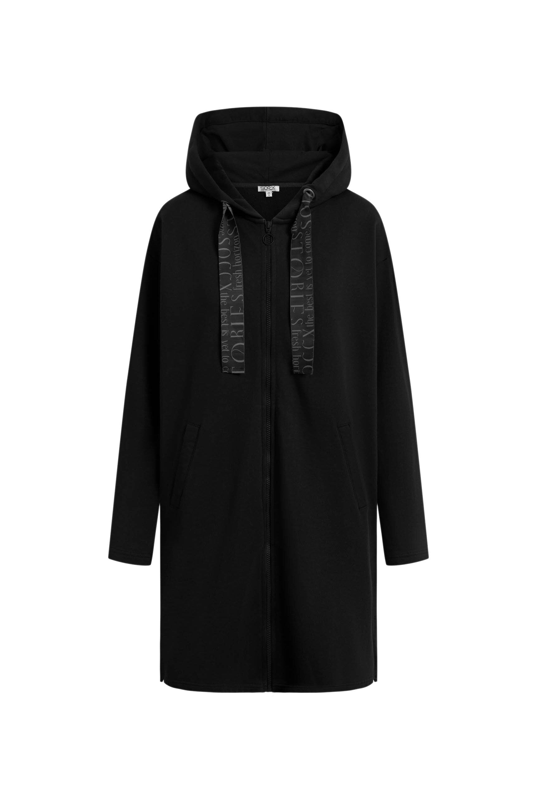 Długa rozpinana bluza z kapturem i nadrukiem z tyłu