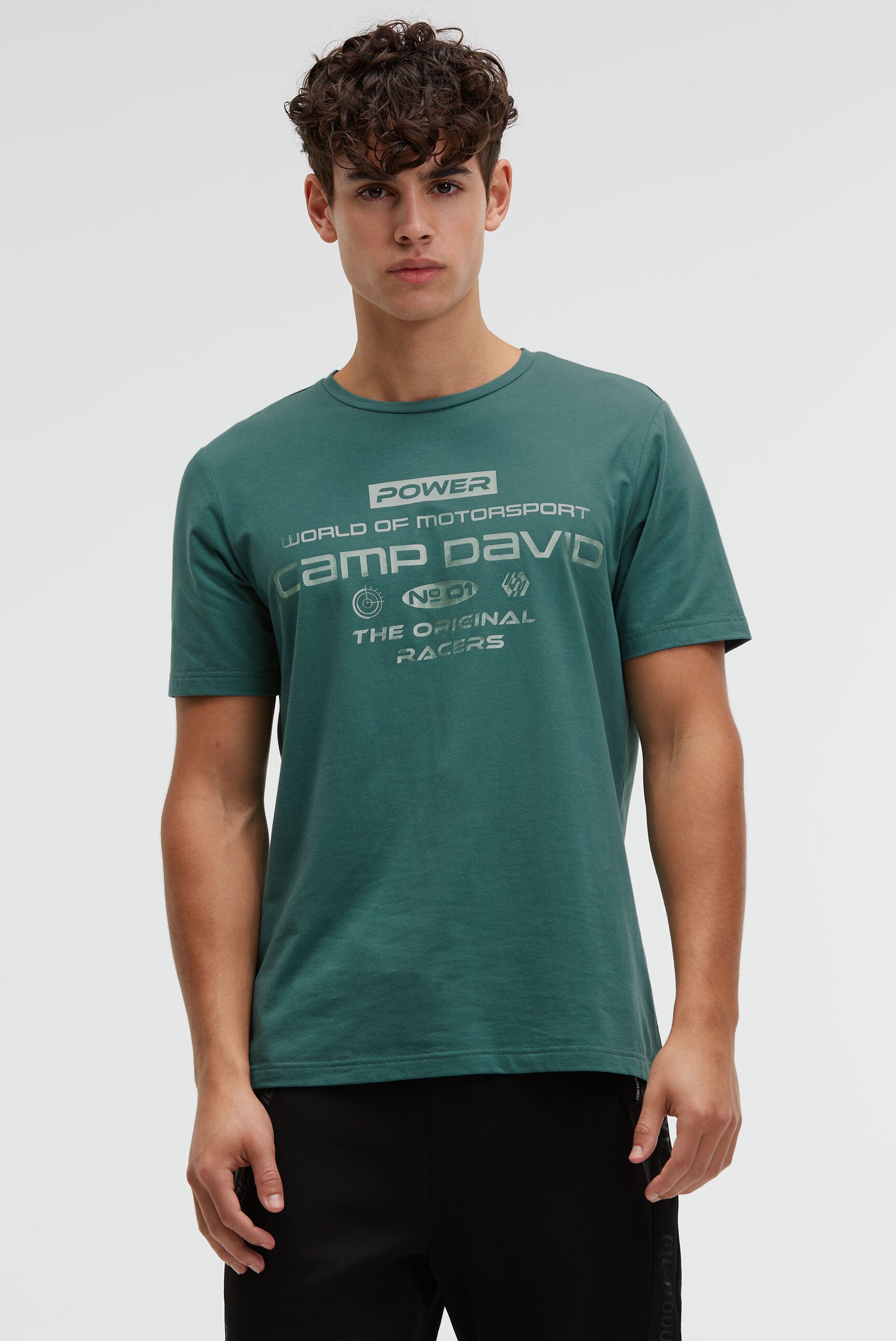 T-Shirt Rundhals mit Metallic Folienprint petrol green