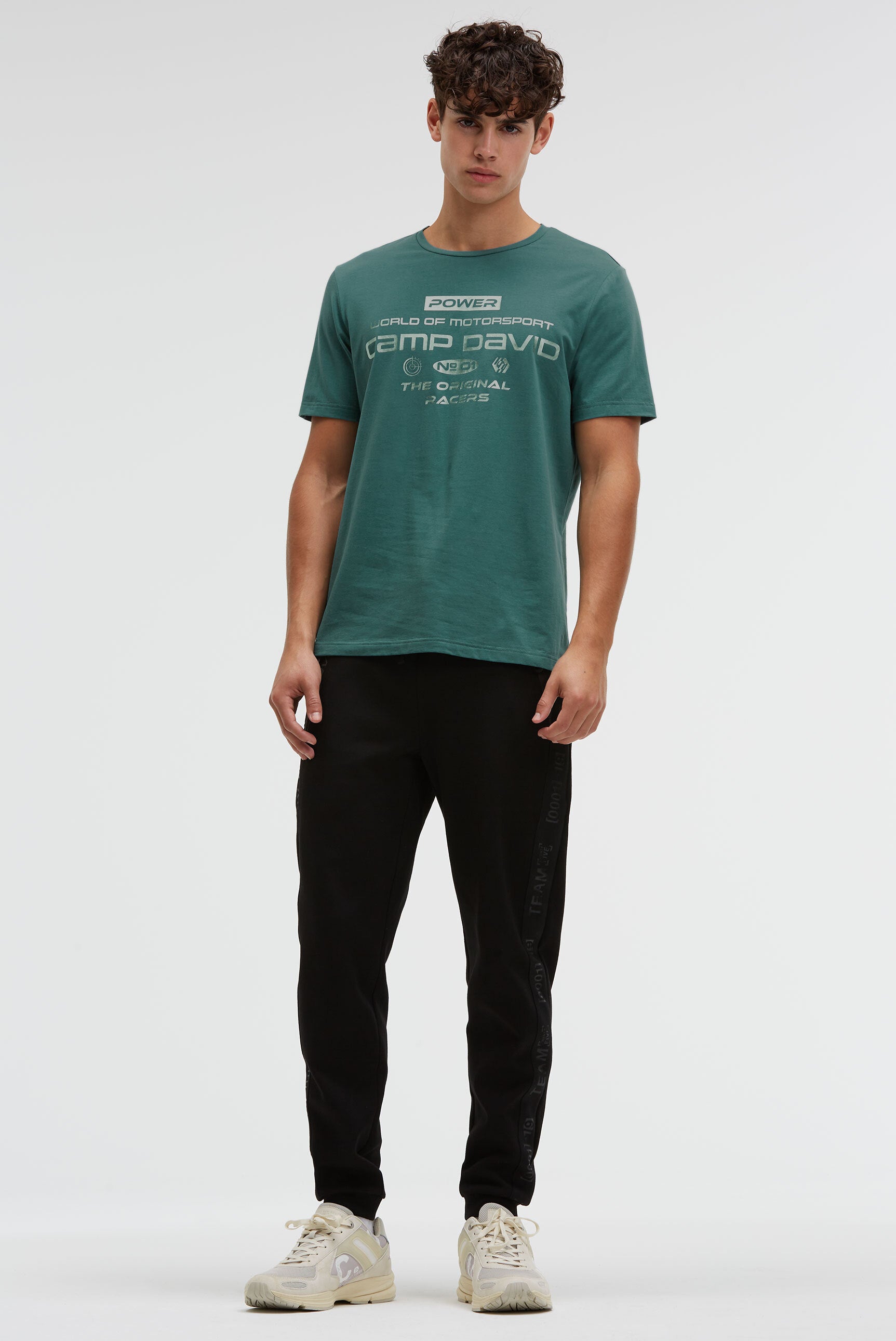 T-Shirt Rundhals mit Metallic Folienprint petrol green - 3
