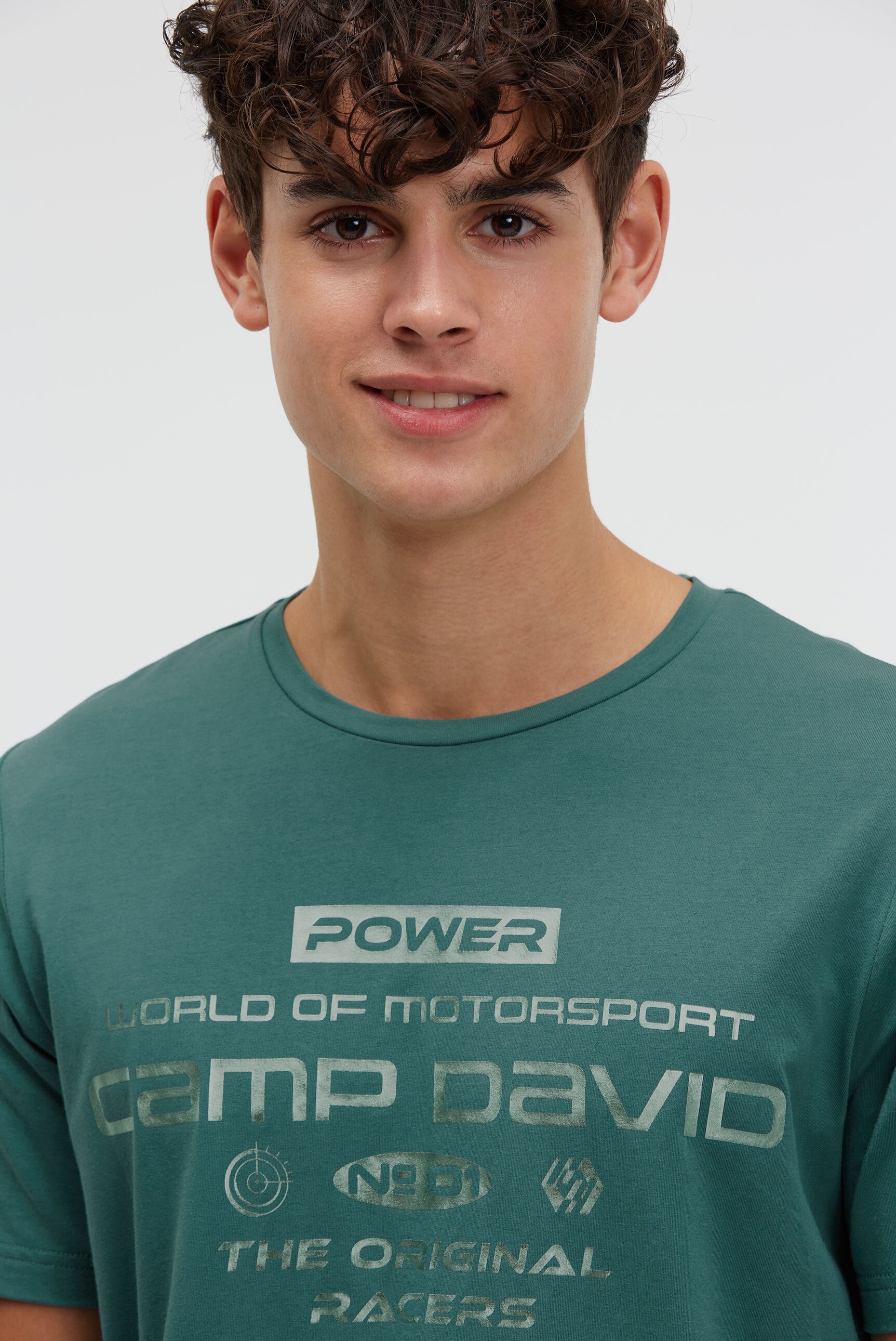 T-Shirt Rundhals mit Metallic Folienprint petrol green