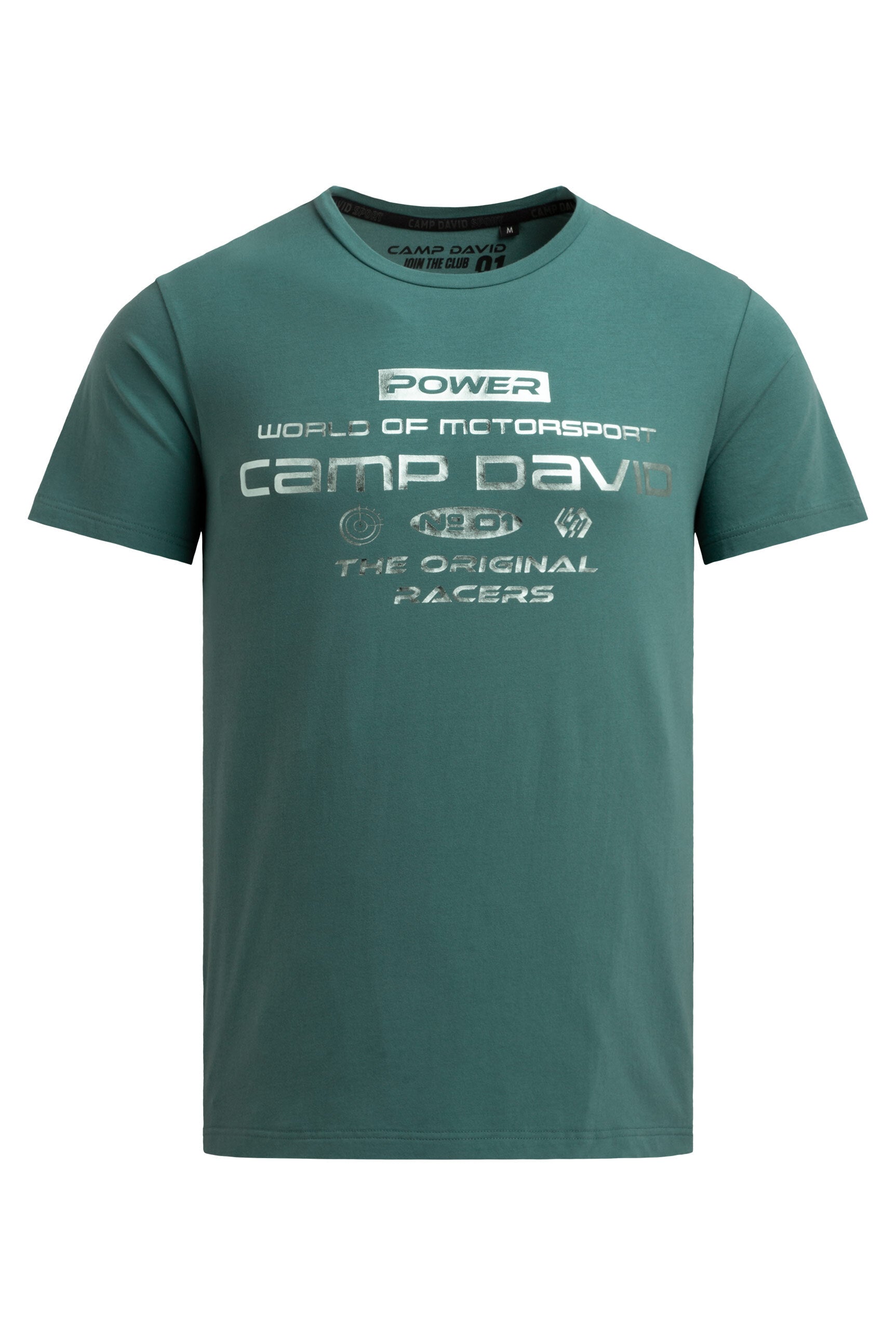T-Shirt Rundhals mit Metallic Folienprint petrol green