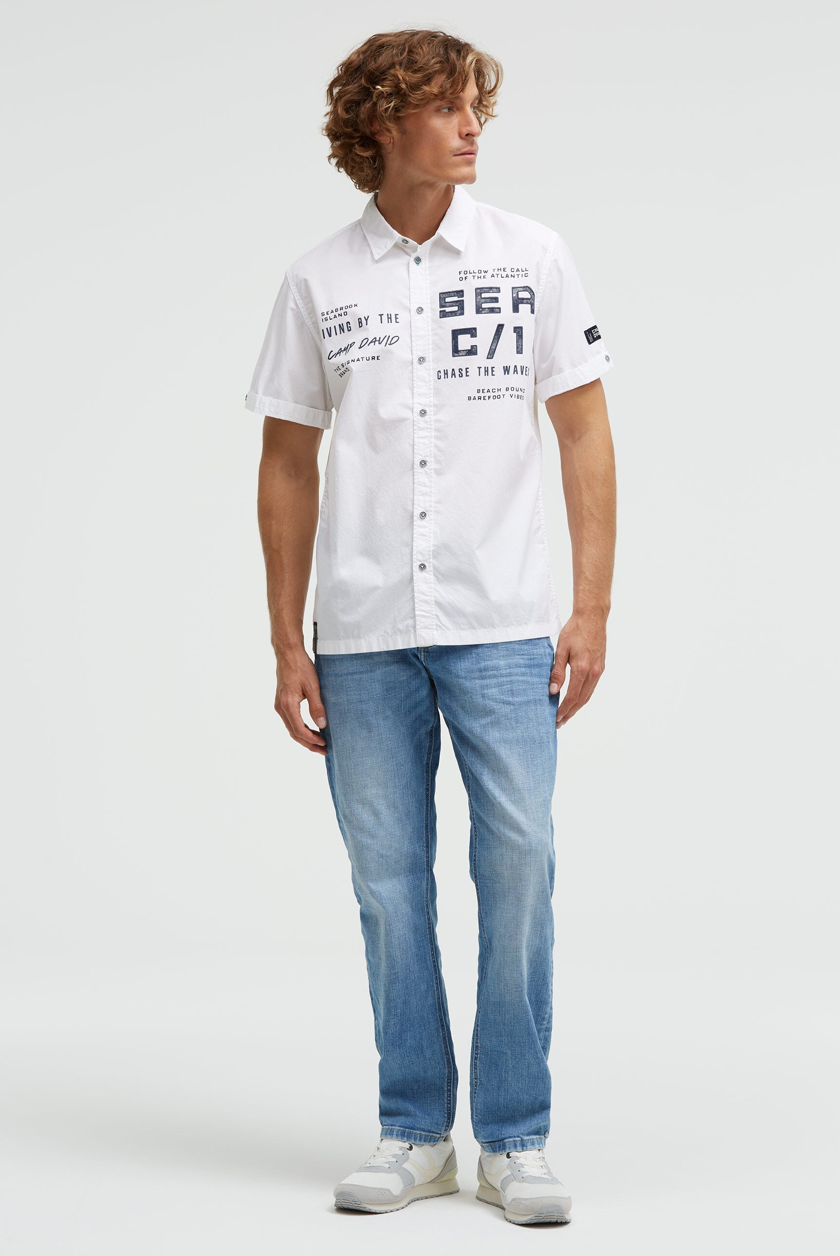 Kurzarmhemd mit Label Prints opticwhite