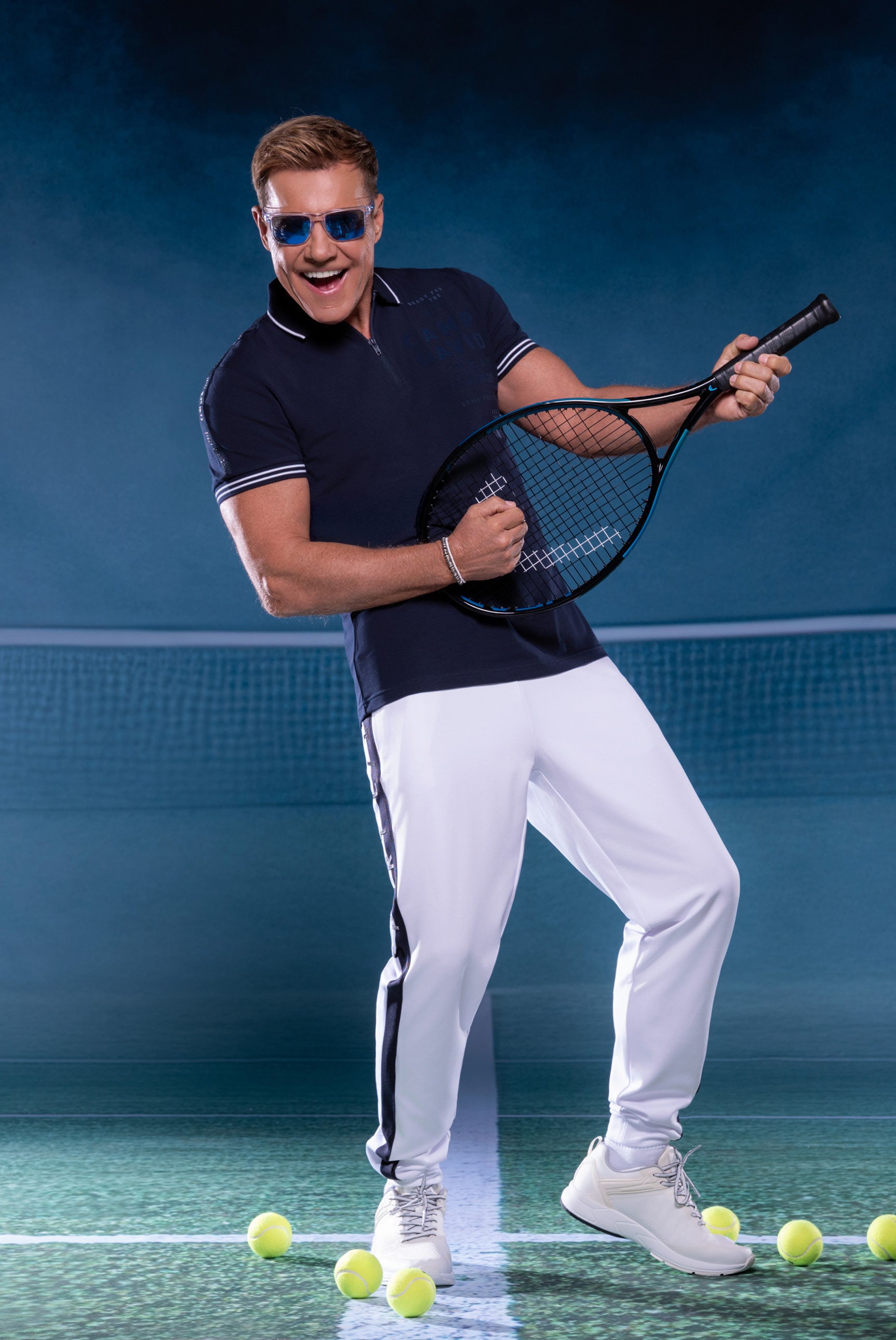 Polo mit Zipper, Logo-Tapes und Prints blue navy - 2