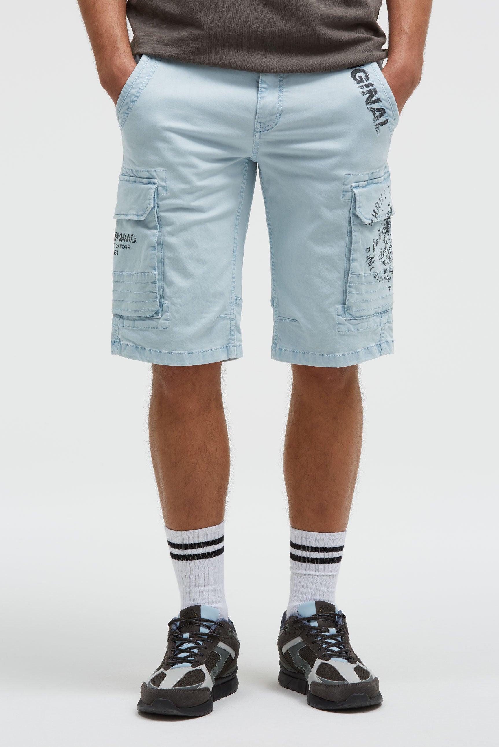Cargo Shorts mit Prints im Used Look silver blue - 2