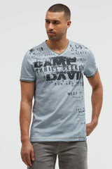 T-Shirt mit V-Neck im Vintage Look silver blue
