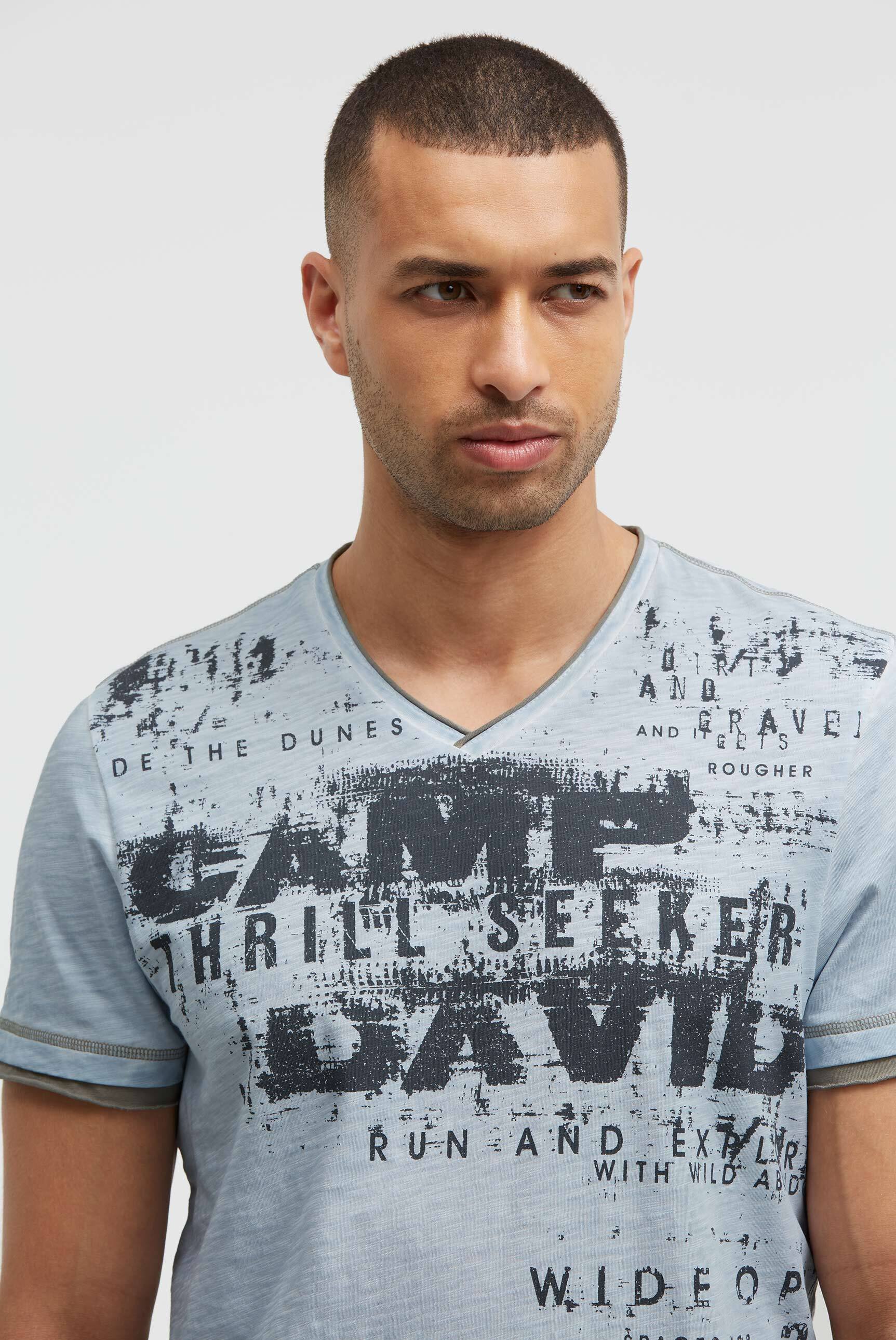 T-Shirt mit V-Neck im Vintage Look silver blue