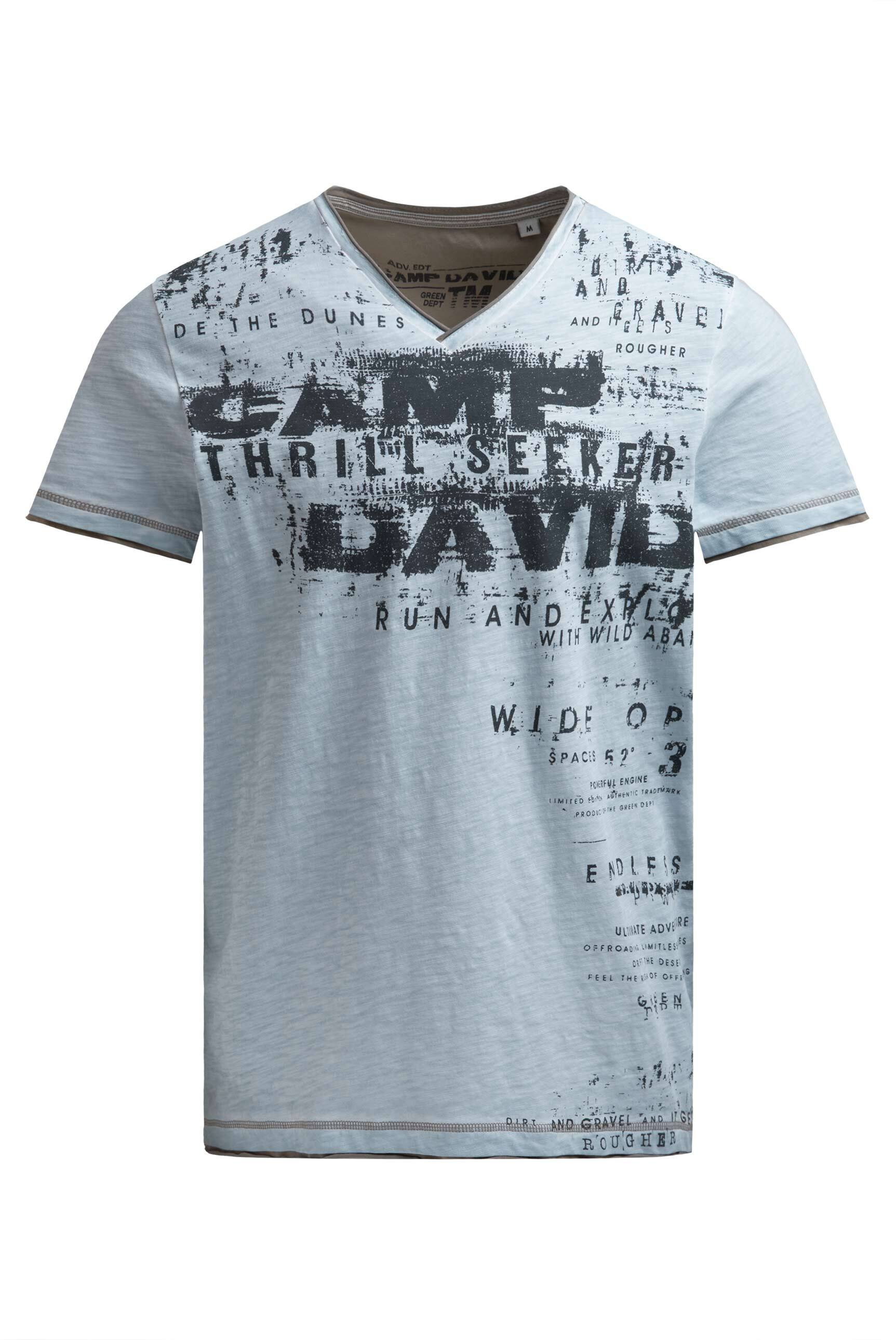 T-Shirt mit V-Neck im Vintage Look silver blue - 1