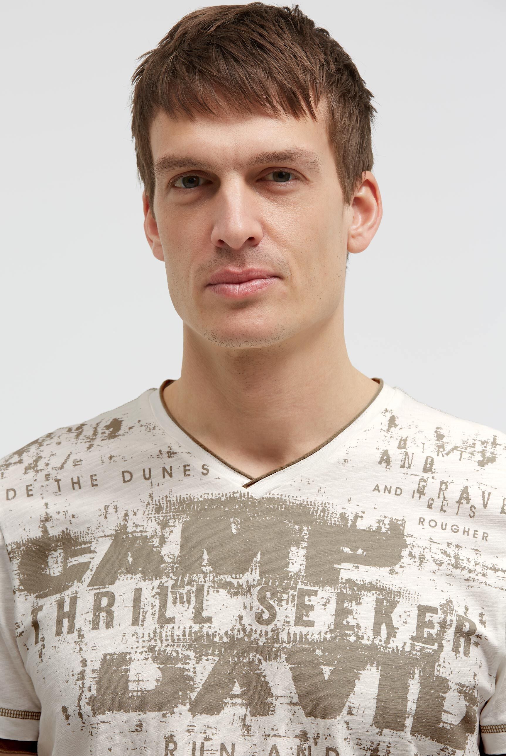 T-Shirt mit V-Neck im Vintage Look ivory