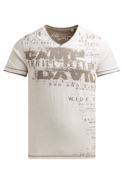 T-Shirt mit V-Neck im Vintage Look ivory