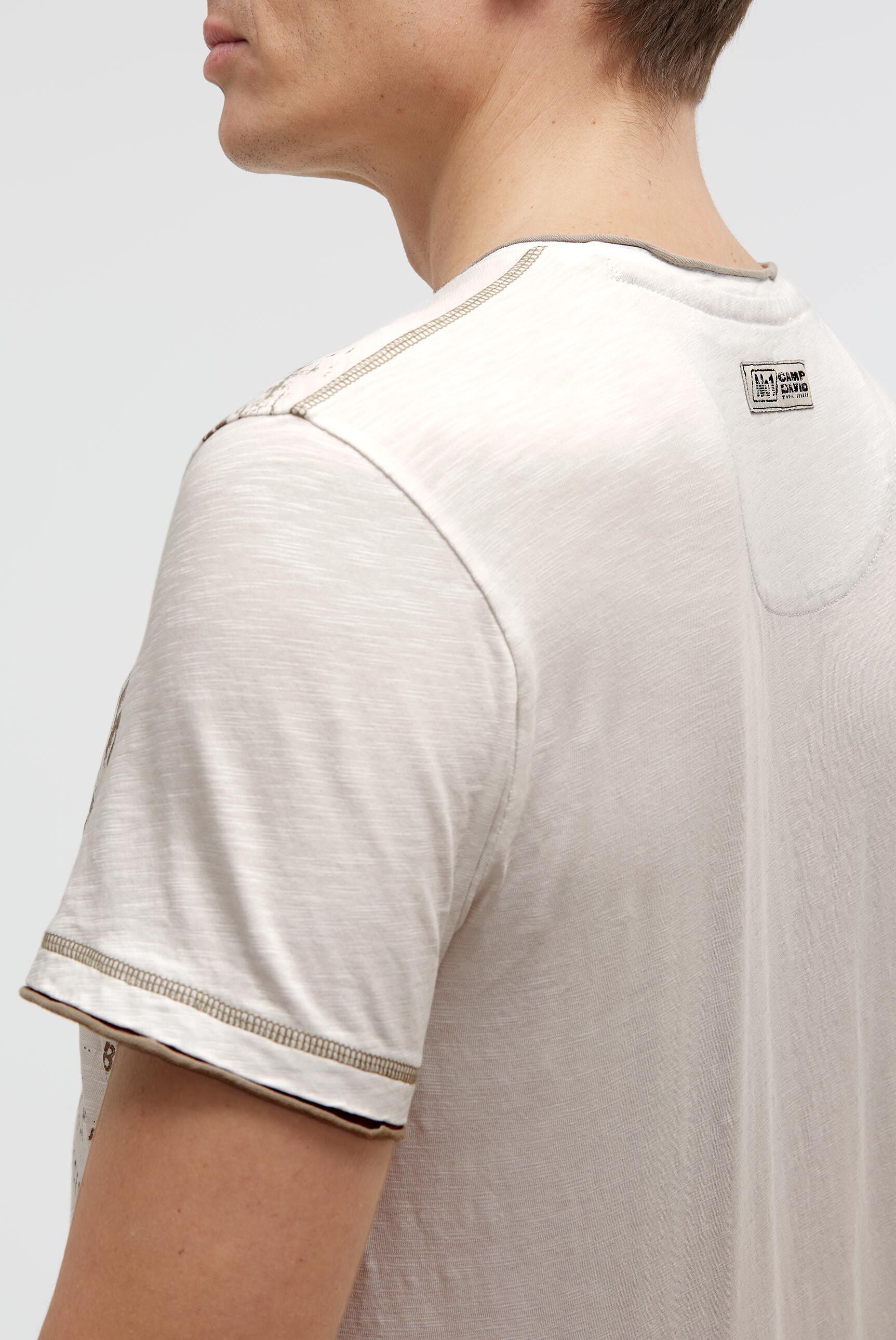 T-Shirt mit V-Neck im Vintage Look ivory
