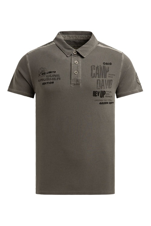 Pikee-Polo mit Tapes, Prints und Stickereien dark wood