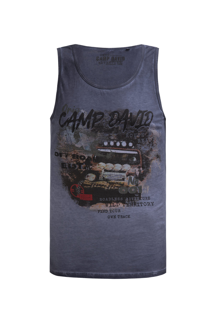 Muskelshirt Oil Dyed mit Photoprint blue grey