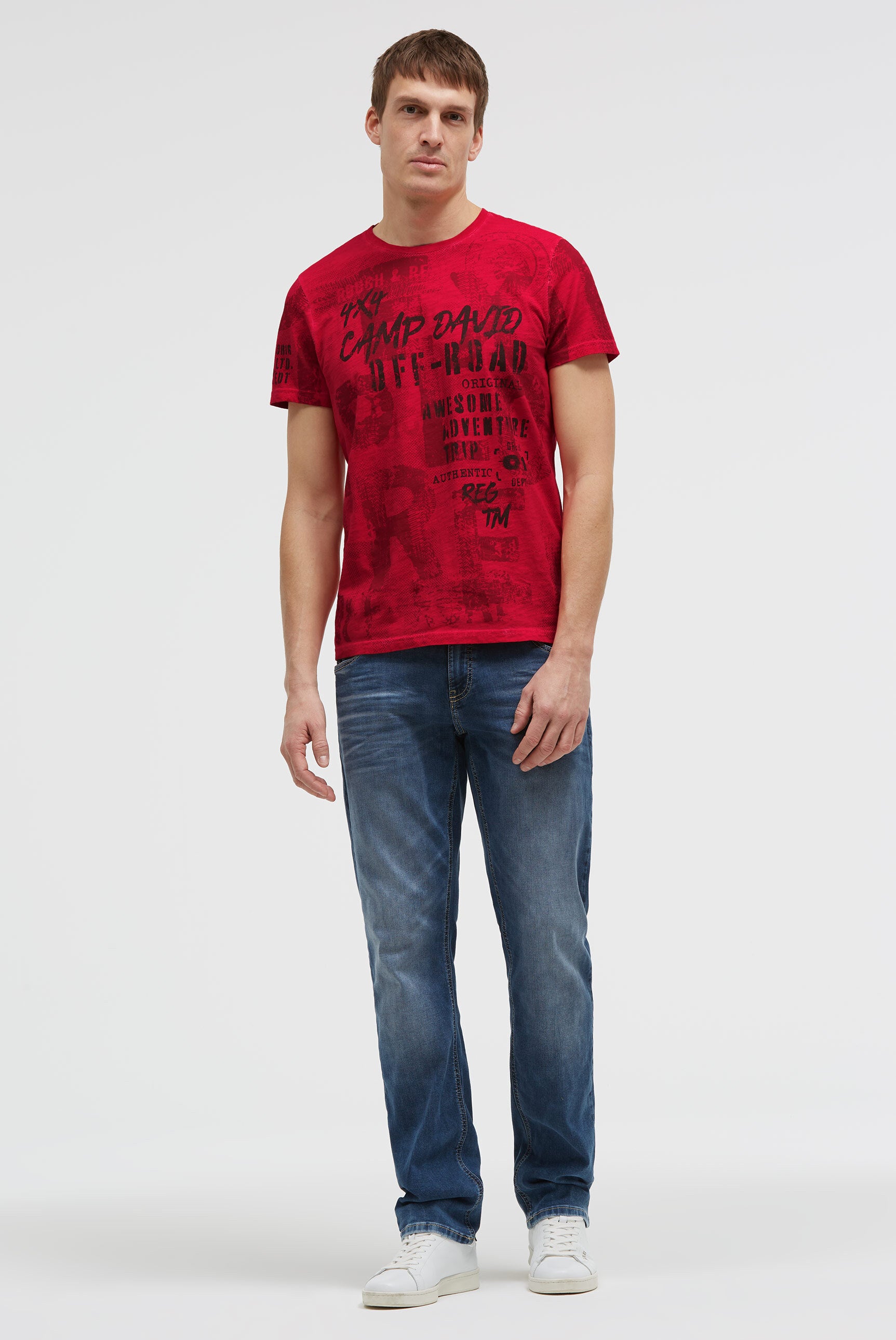 T-Shirt Rundhals mit All Over Print red orange - 3