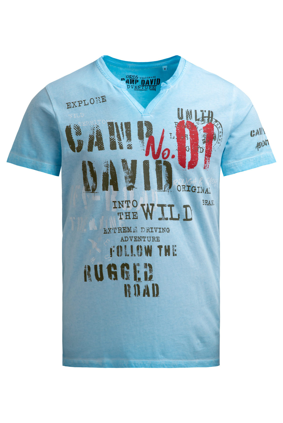 T-Shirt mit V-Cut und Used Print summer aqua