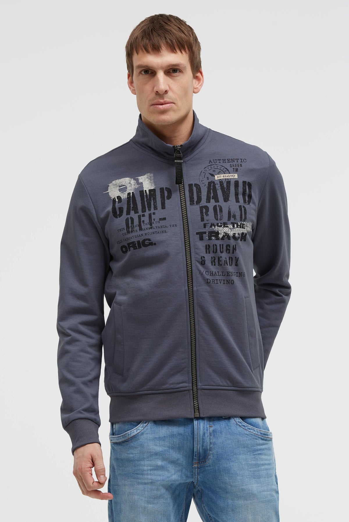 Sweatjacke mit Label Print blue grey