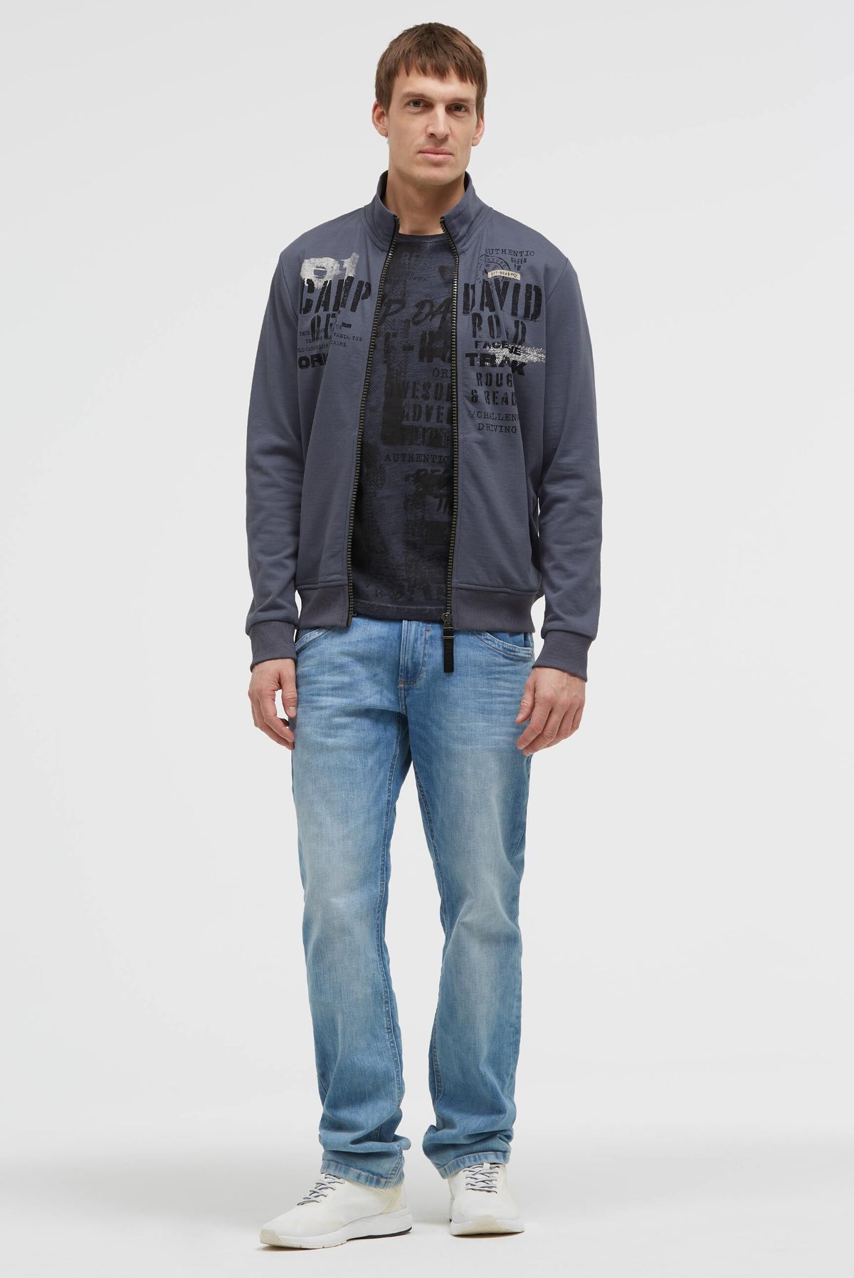 Sweatjacke mit Label Print blue grey