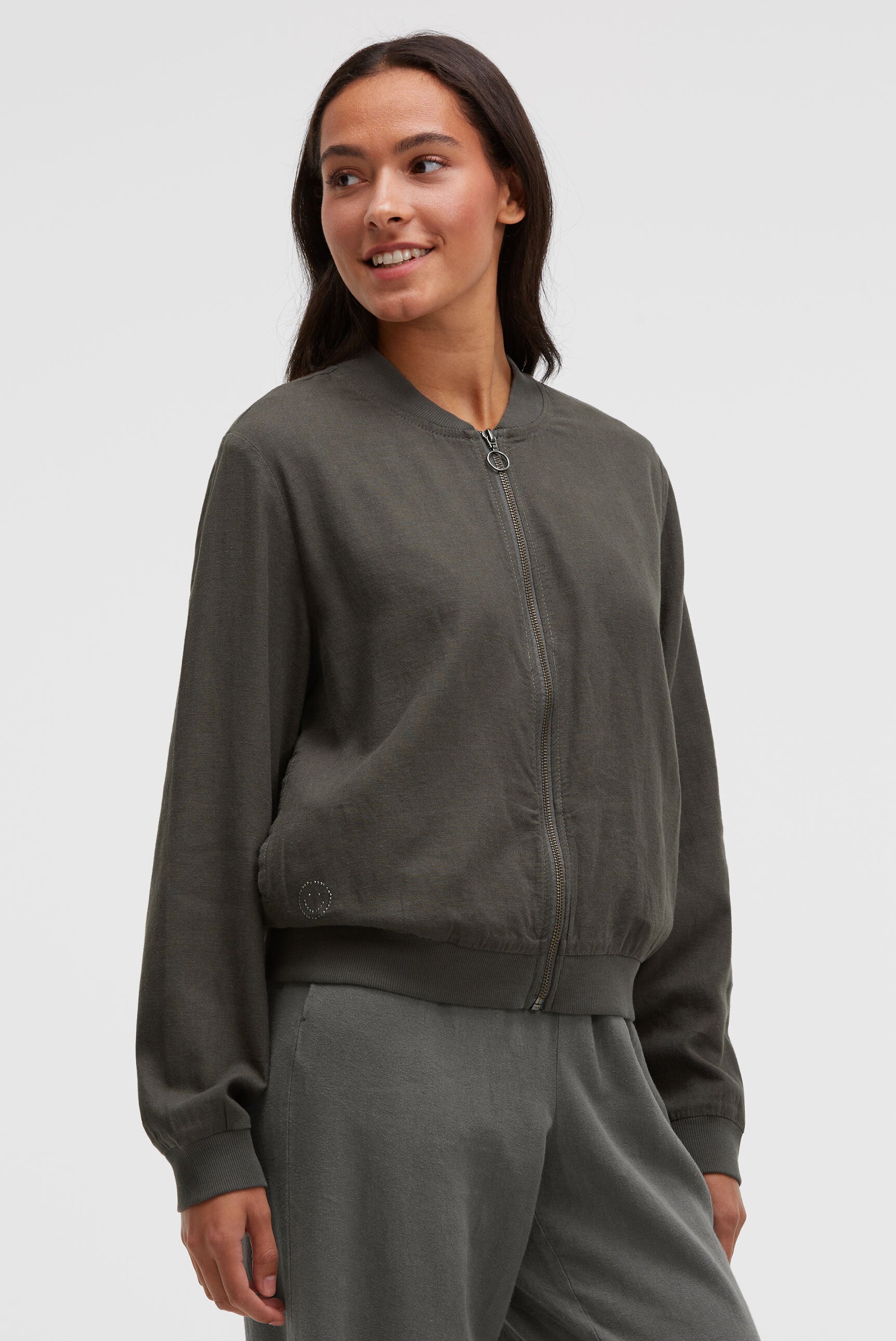 Blouson aus Leinen-Mix mit Rückenprint cool khaki