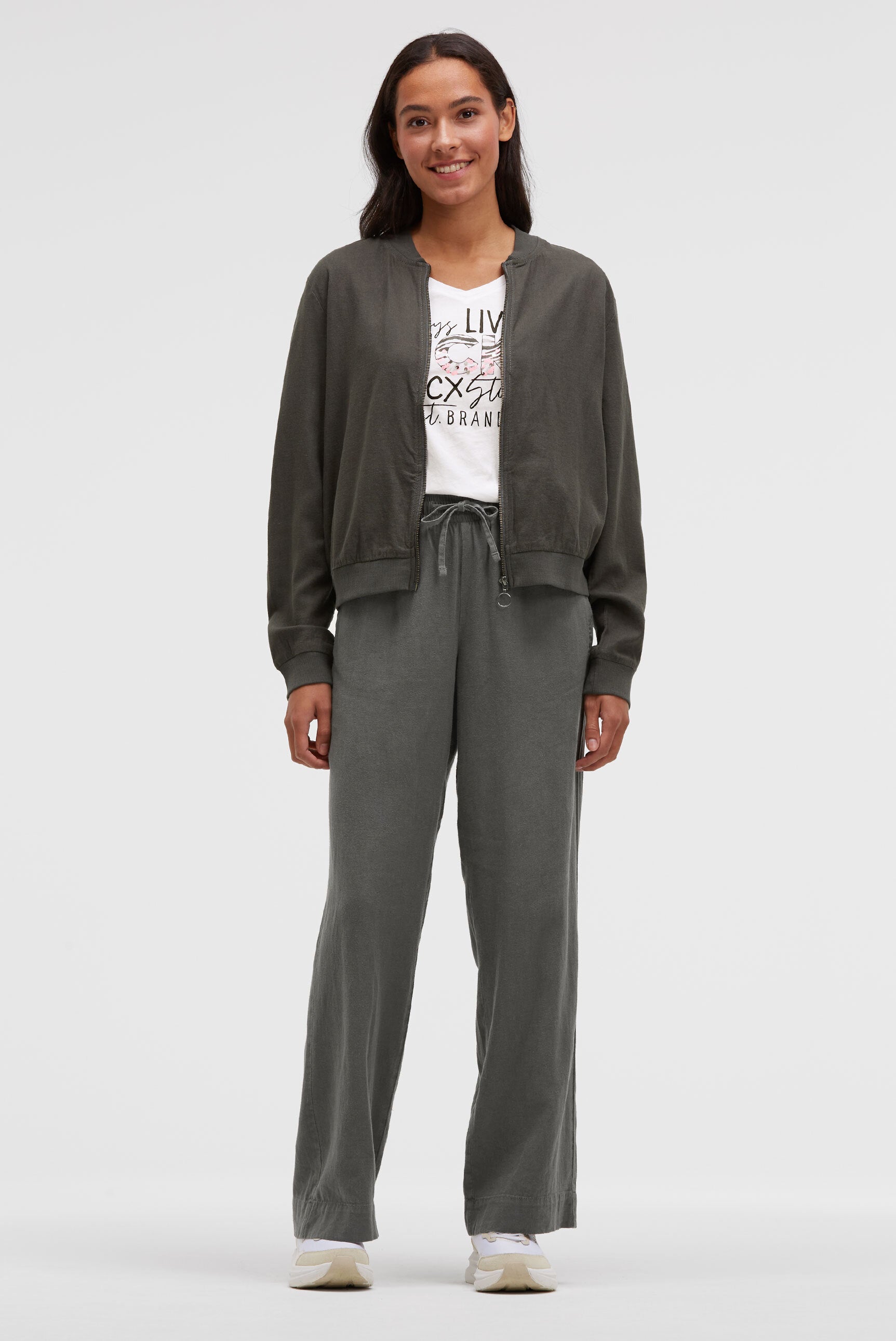 Blouson aus Leinen-Mix mit Rückenprint cool khaki - 3
