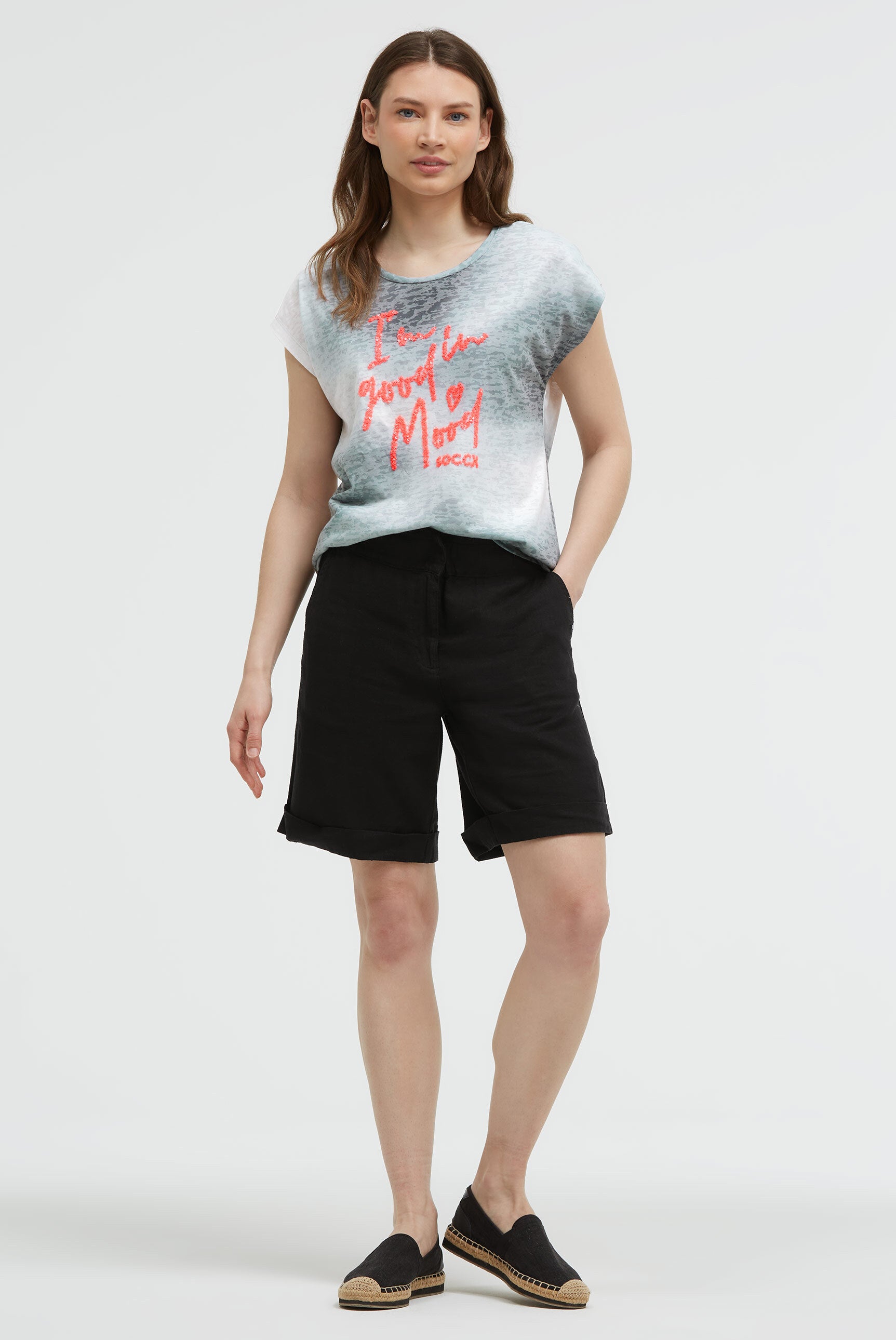T-shirt devore z napisem z cekinów