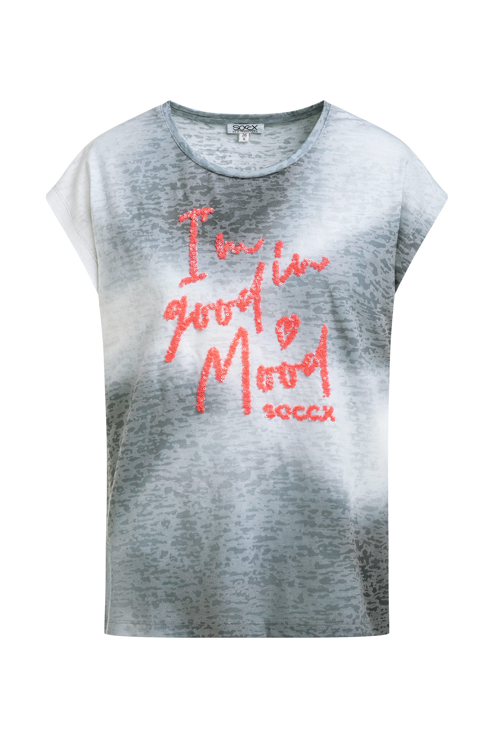 T-shirt devore z napisem z cekinów