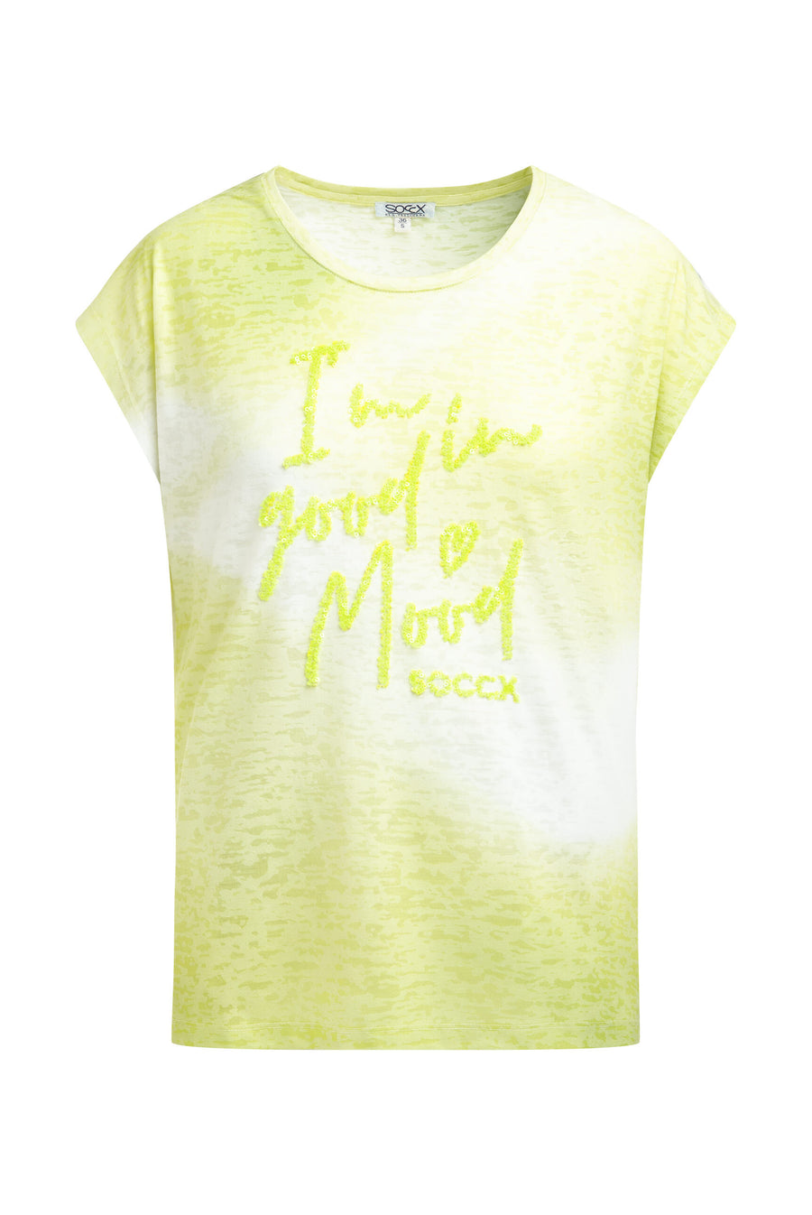 Ausbrenner-Shirt mit Pailletten-Wording vivid lemon