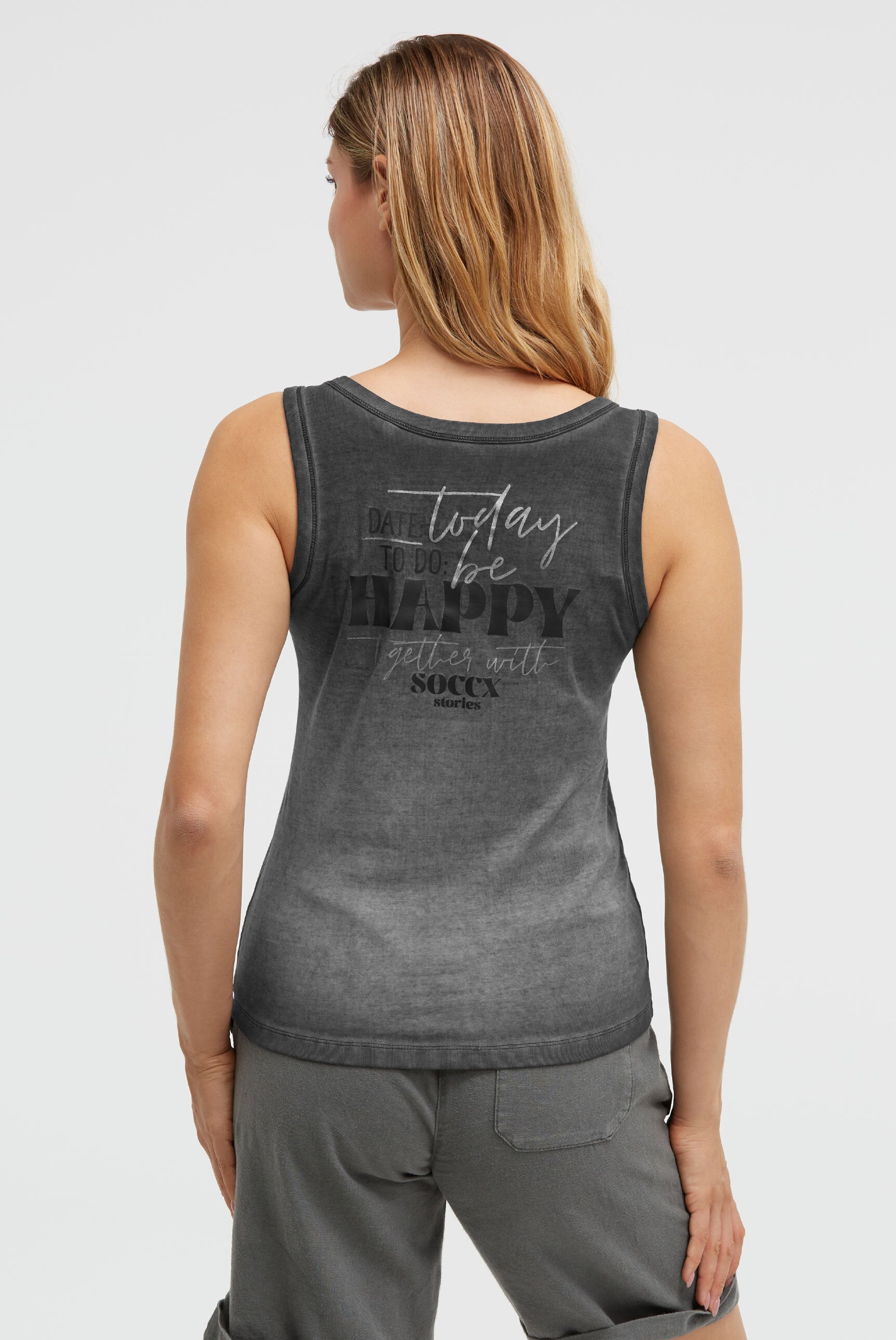 Tanktop z dekoltem w szpic i nadrukiem z tyłu - 5