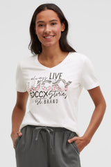 T-shirt z dekoltem w szpic i grafiką