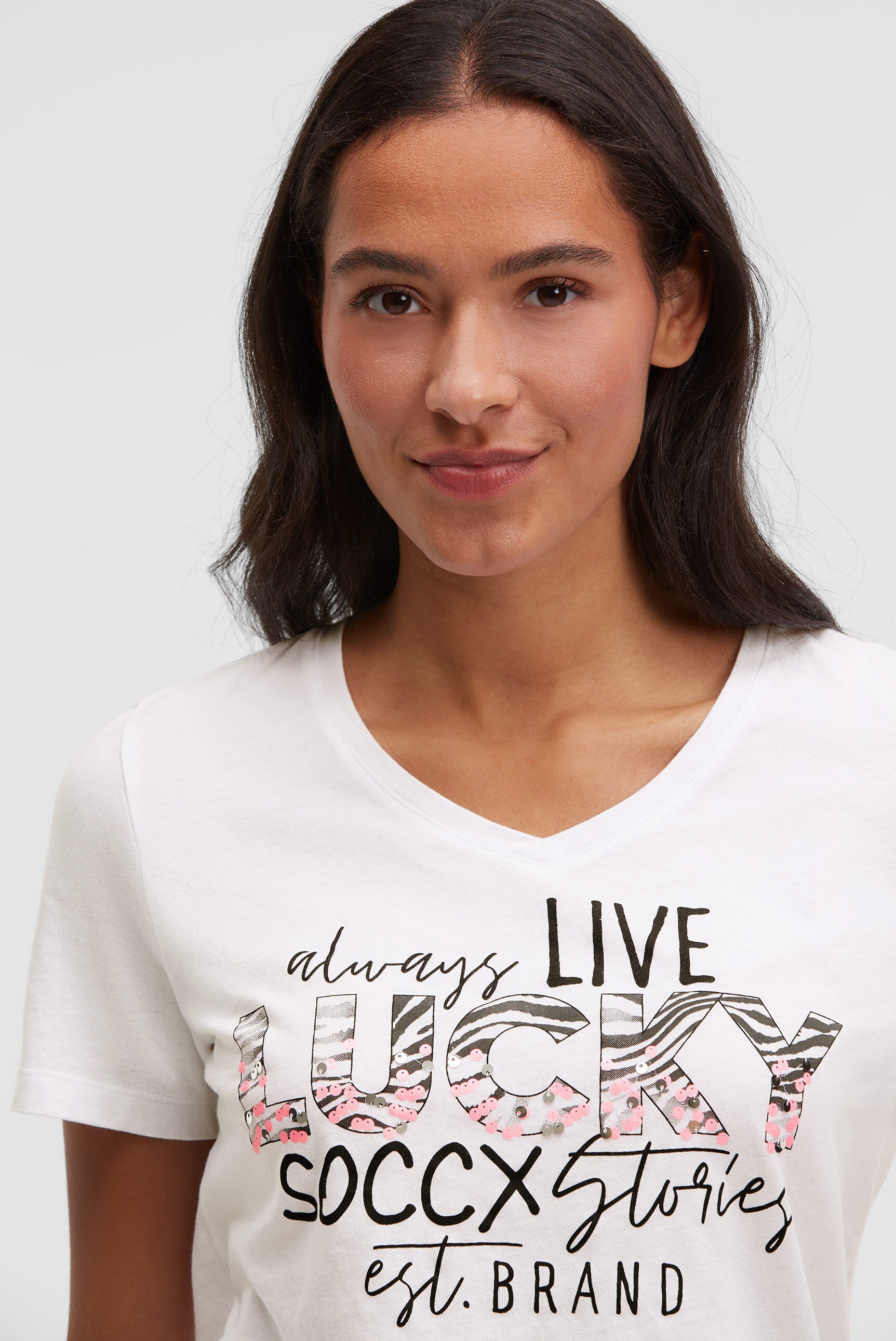 T-shirt z dekoltem w szpic i grafiką