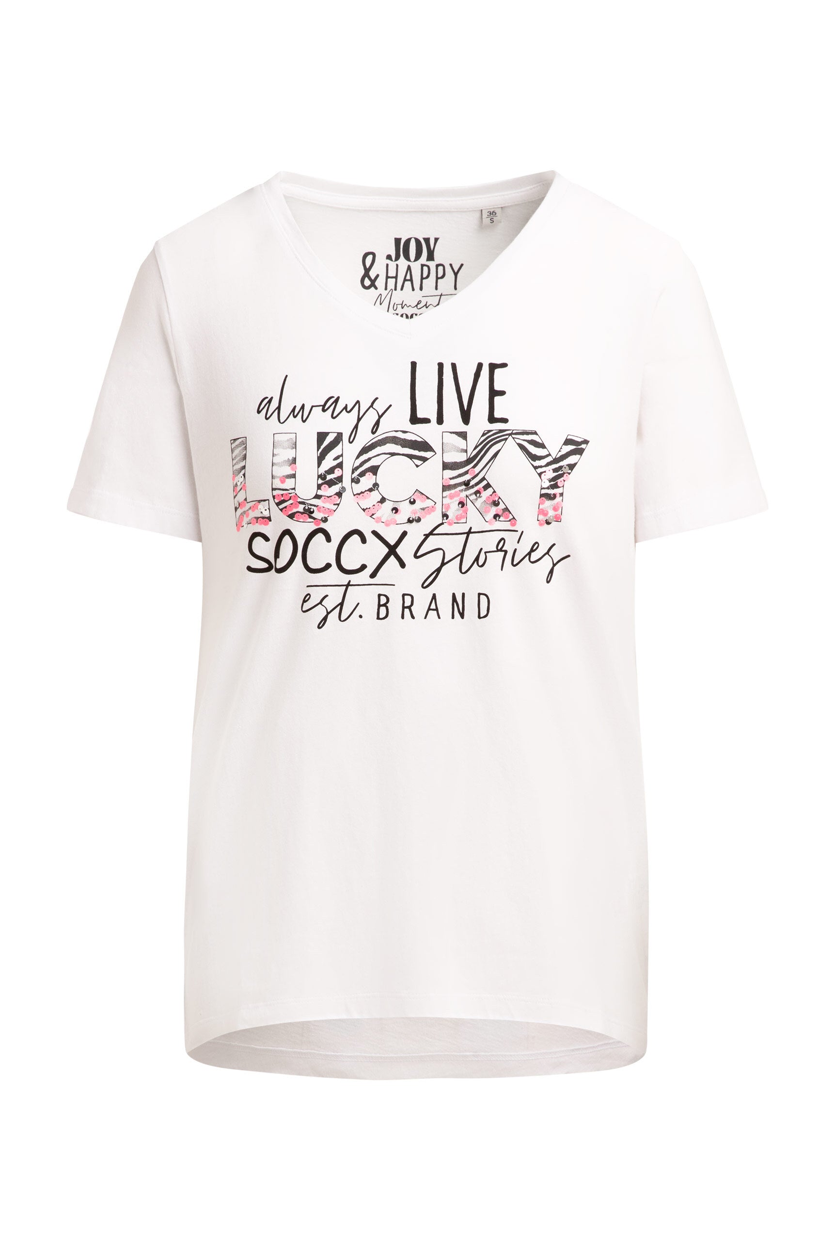 T-shirt z dekoltem w szpic i grafiką - 1