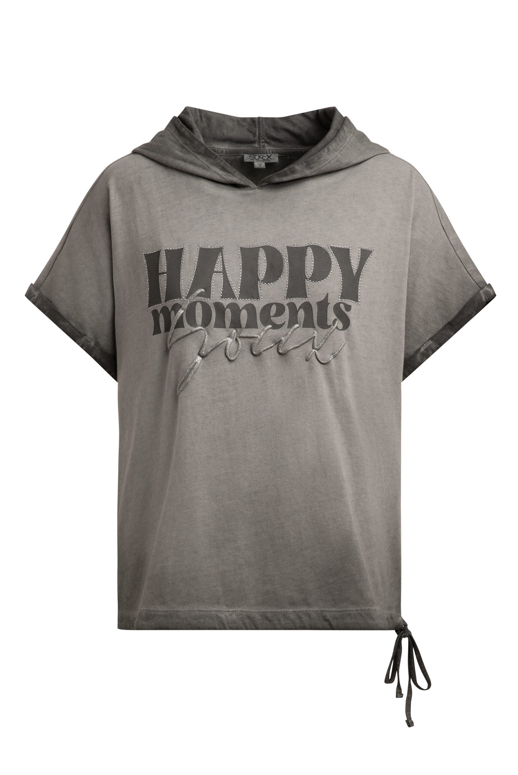 Bluzka z kapturem, nadrukiem i sznurkiem ściągającym