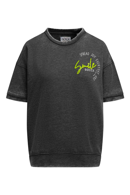 Ausbrenner-Sweatshirt Kurzarm mit Artwork black