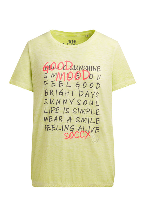 T-Shirt mit Wording Print und Elastiksaum vivid lemon
