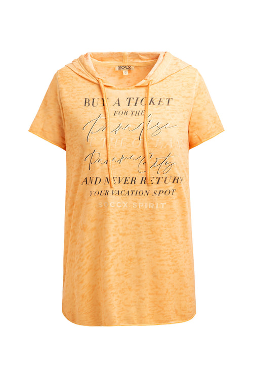 Kapuzenshirt mit Ausbrenner-Effekten und Artwork fresh mango