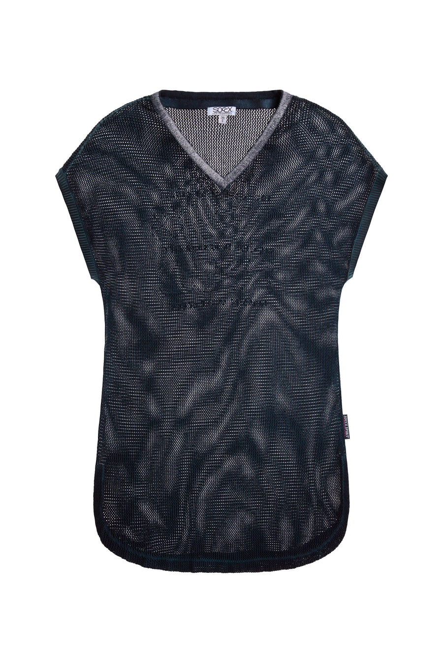 Strickshirt mit V-Ausschnitt und Backprint blue navy
