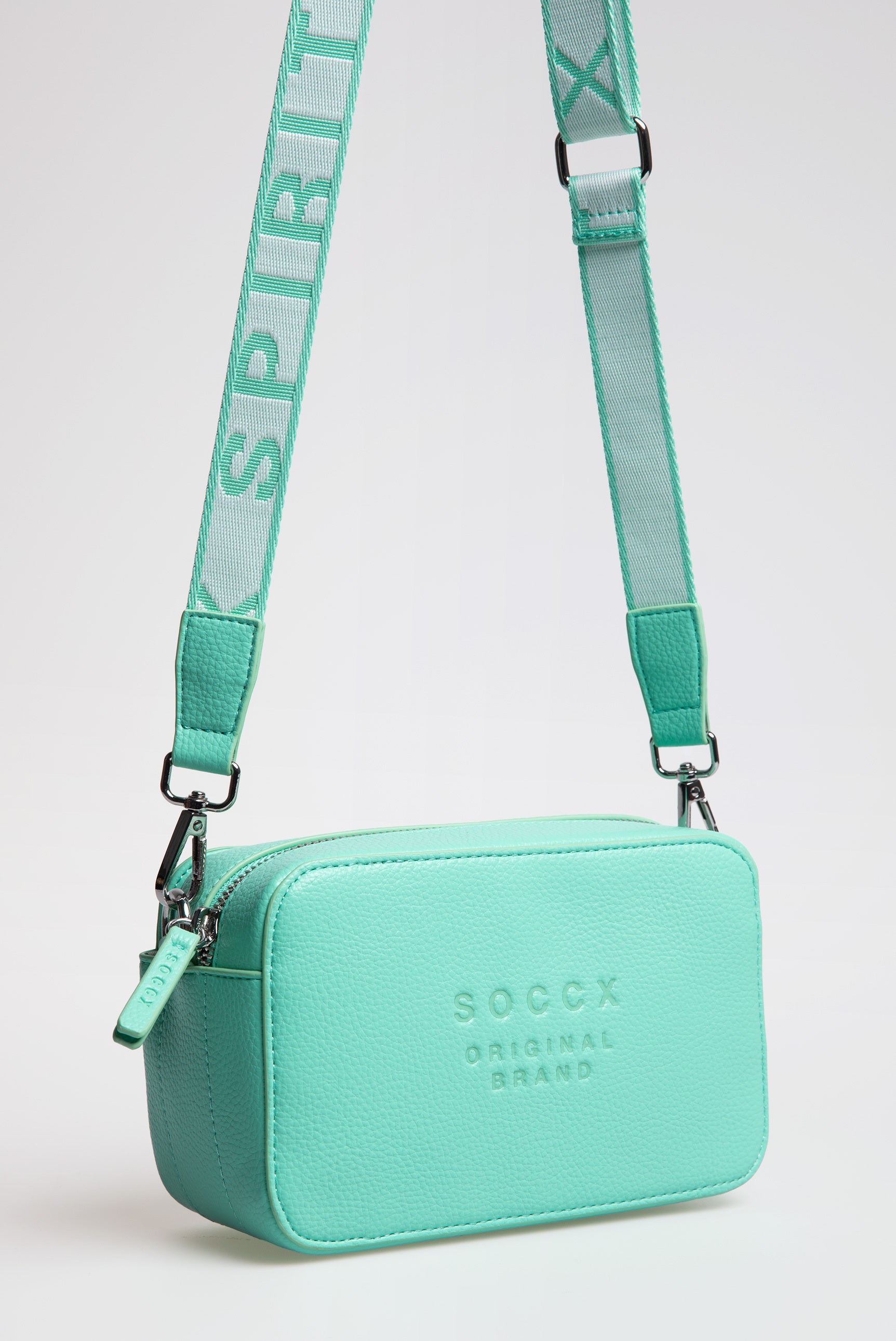 Torebka crossbody z logo i intarsjowanym paskiem parcianym