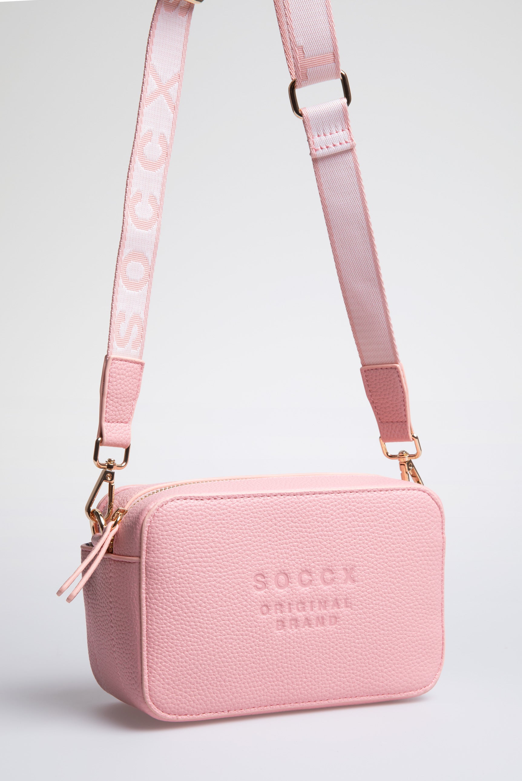 Torebka crossbody z logo i intarsjowanym paskiem parcianym
