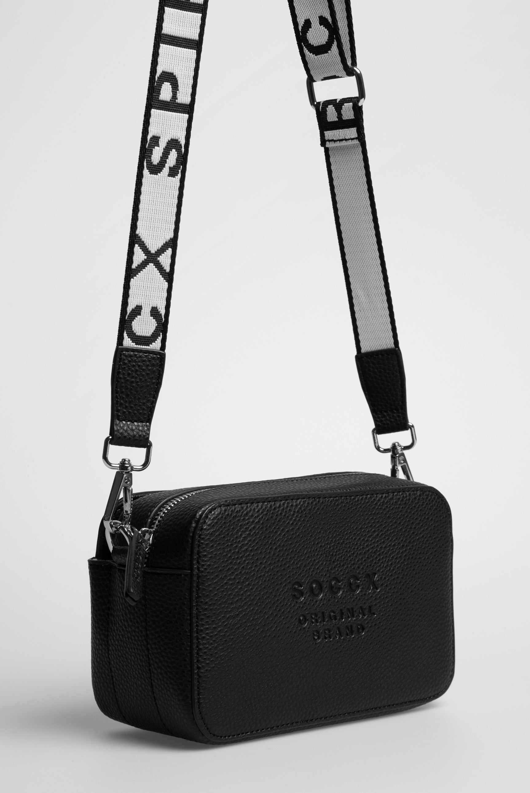 Torebka crossbody z logo i intarsjowanym paskiem parcianym - 6