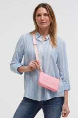 Mała torebka na ramię z paskiem parcianym intarsjowanym logo