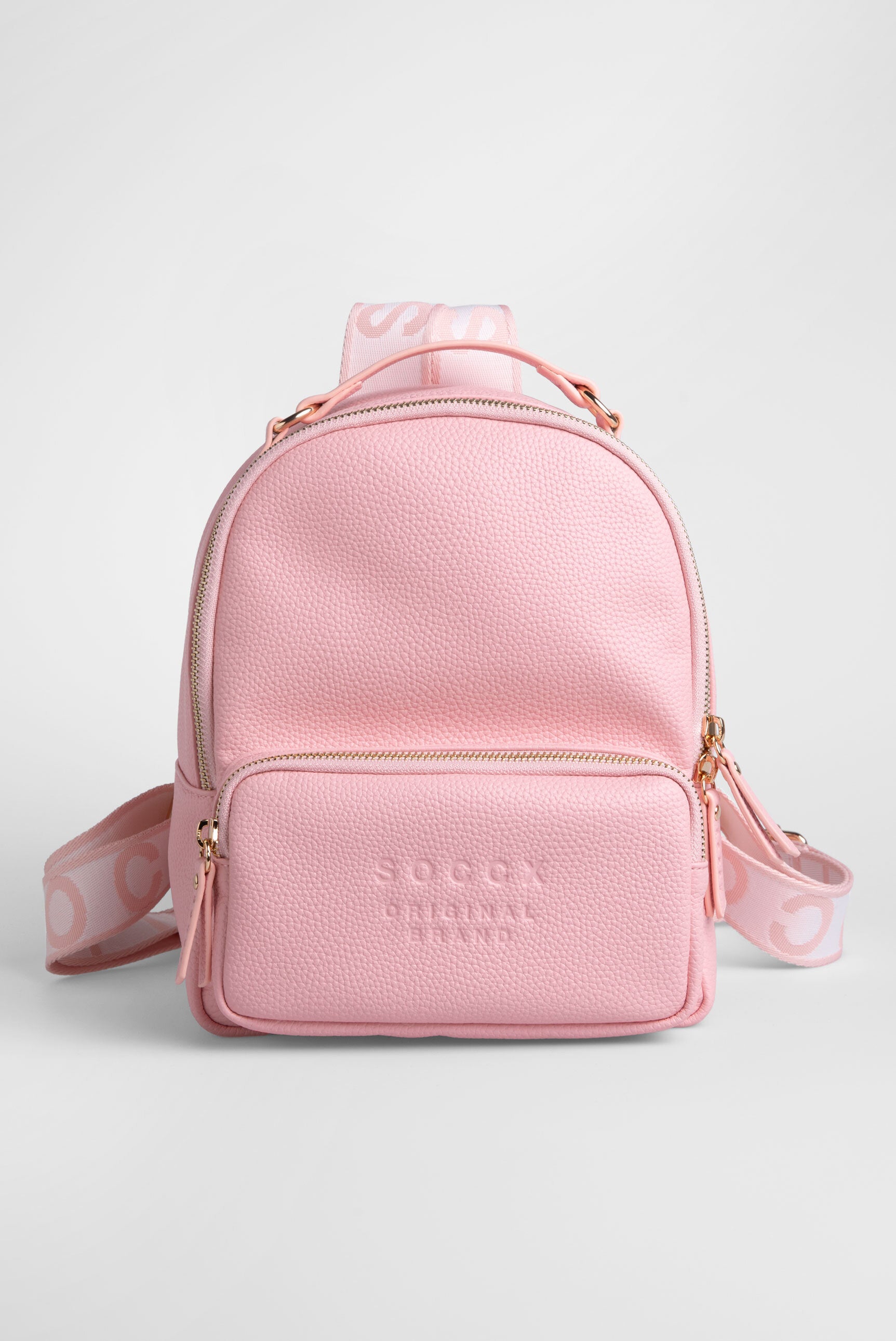 Mały plecak ze sztucznej skóry z paskami z logo - 4