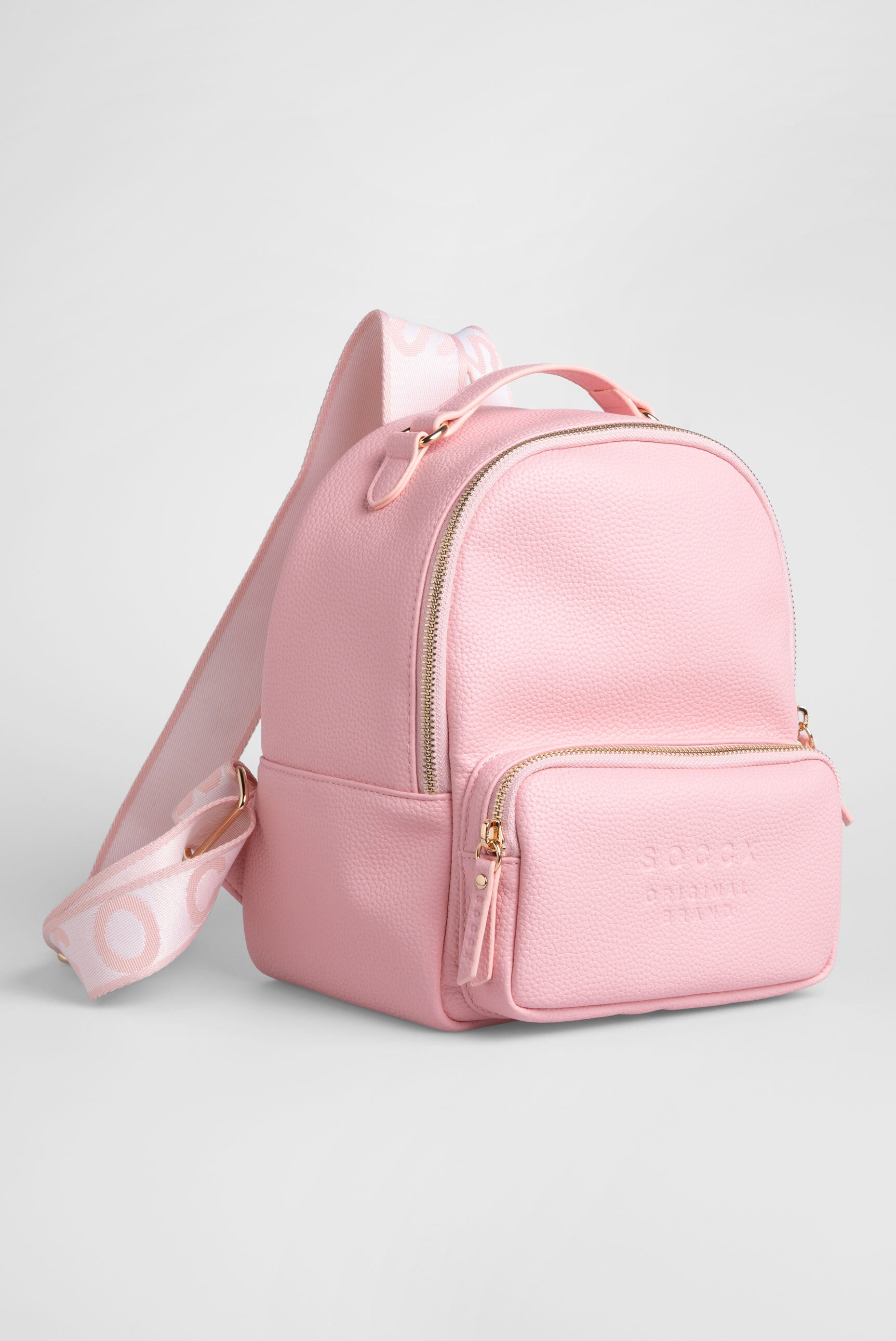 Mały plecak ze sztucznej skóry z paskami z logo - 6