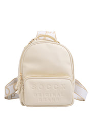 Mały plecak ze sztucznej skóry z paskami z logo