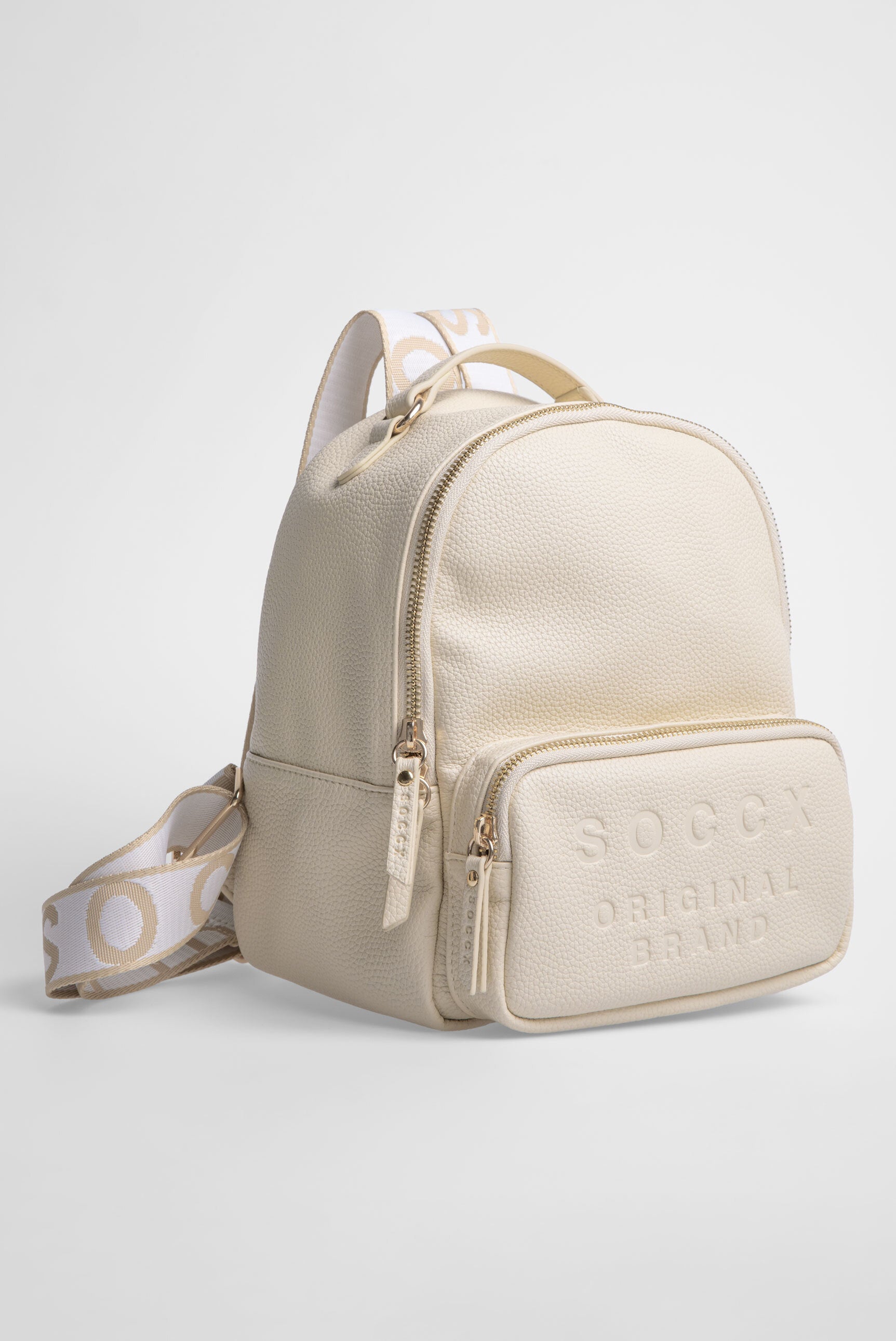 Mały plecak ze sztucznej skóry z paskami z logo - 6