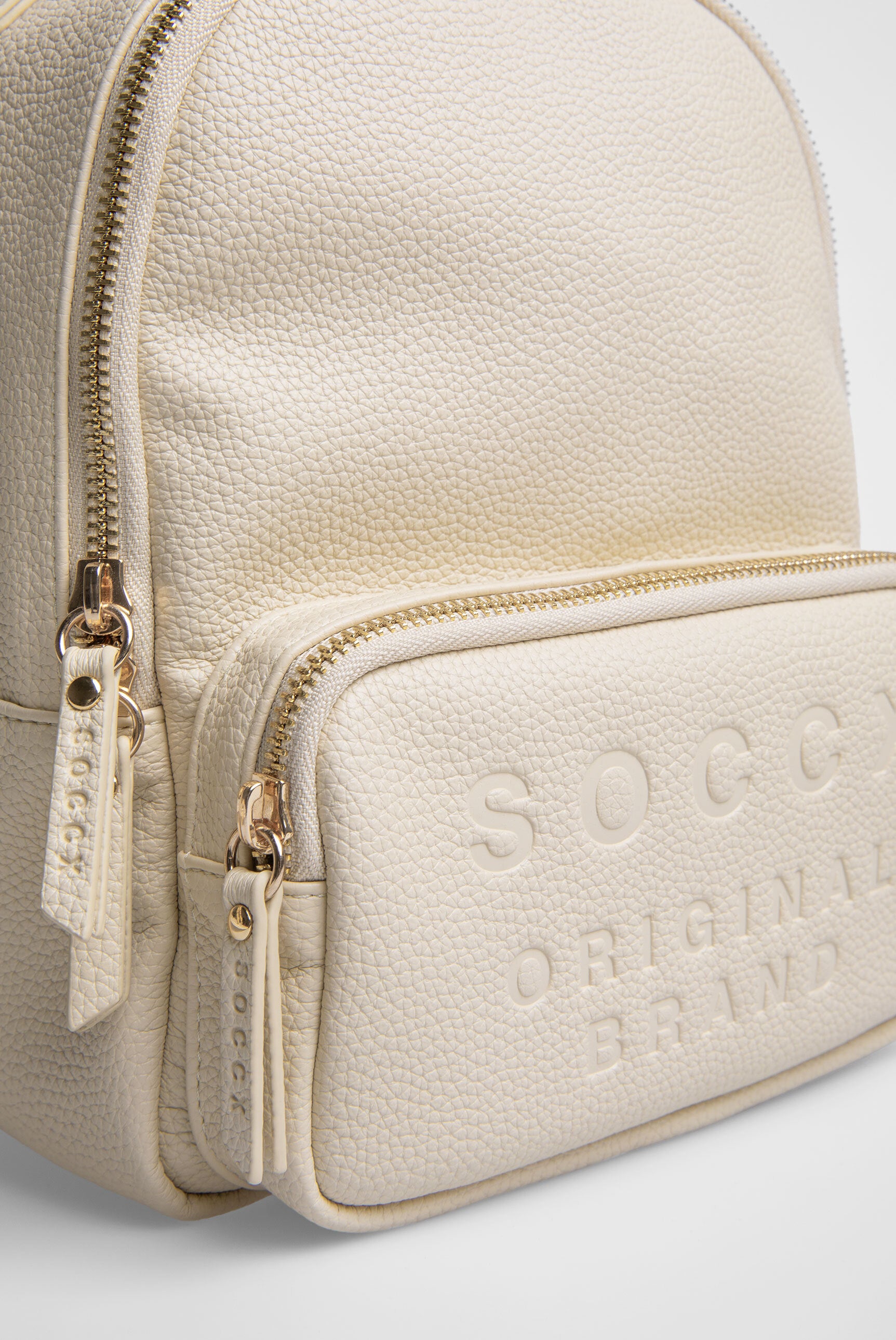 Mały plecak ze sztucznej skóry z paskami z logo - 7