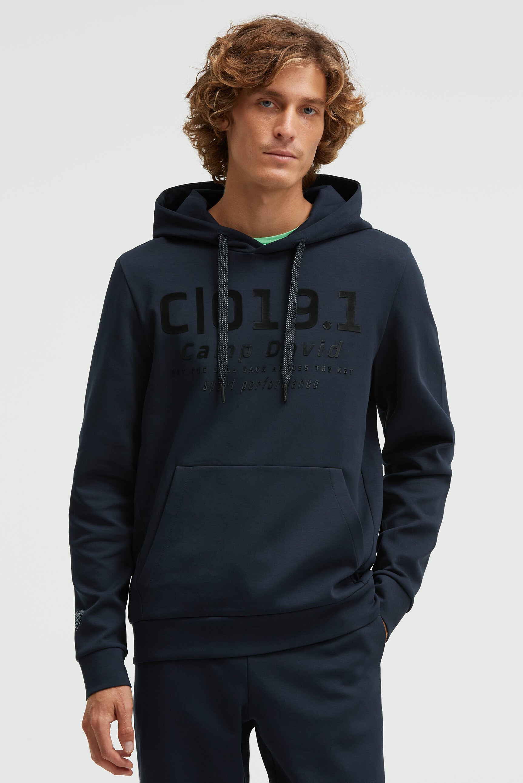 Bluza z kapturem z interlocku z nadrukiem z przodu - 2