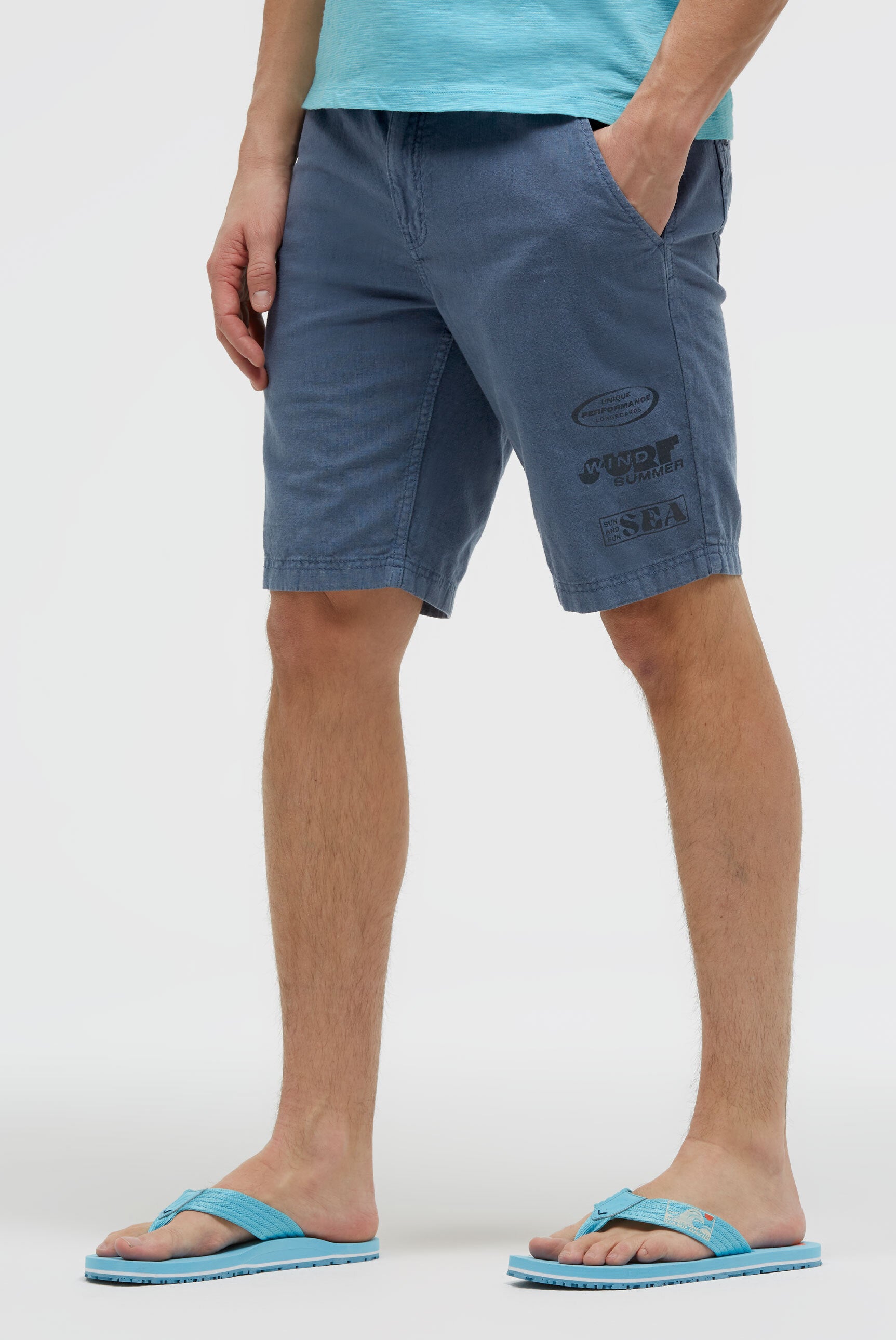 Shorts aus Leinen-Mix mit Label Print - 2