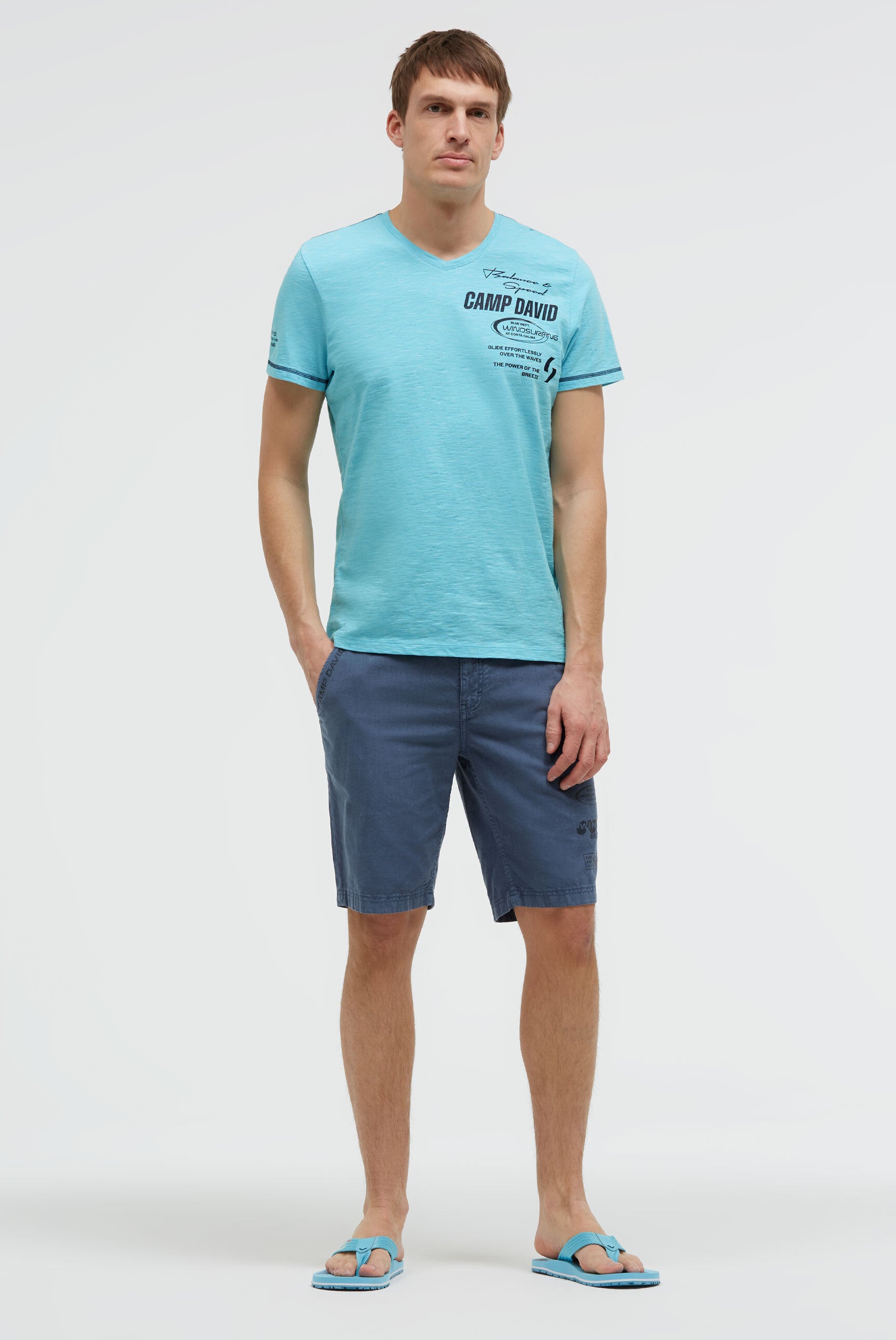 Shorts aus Leinen-Mix mit Label Print