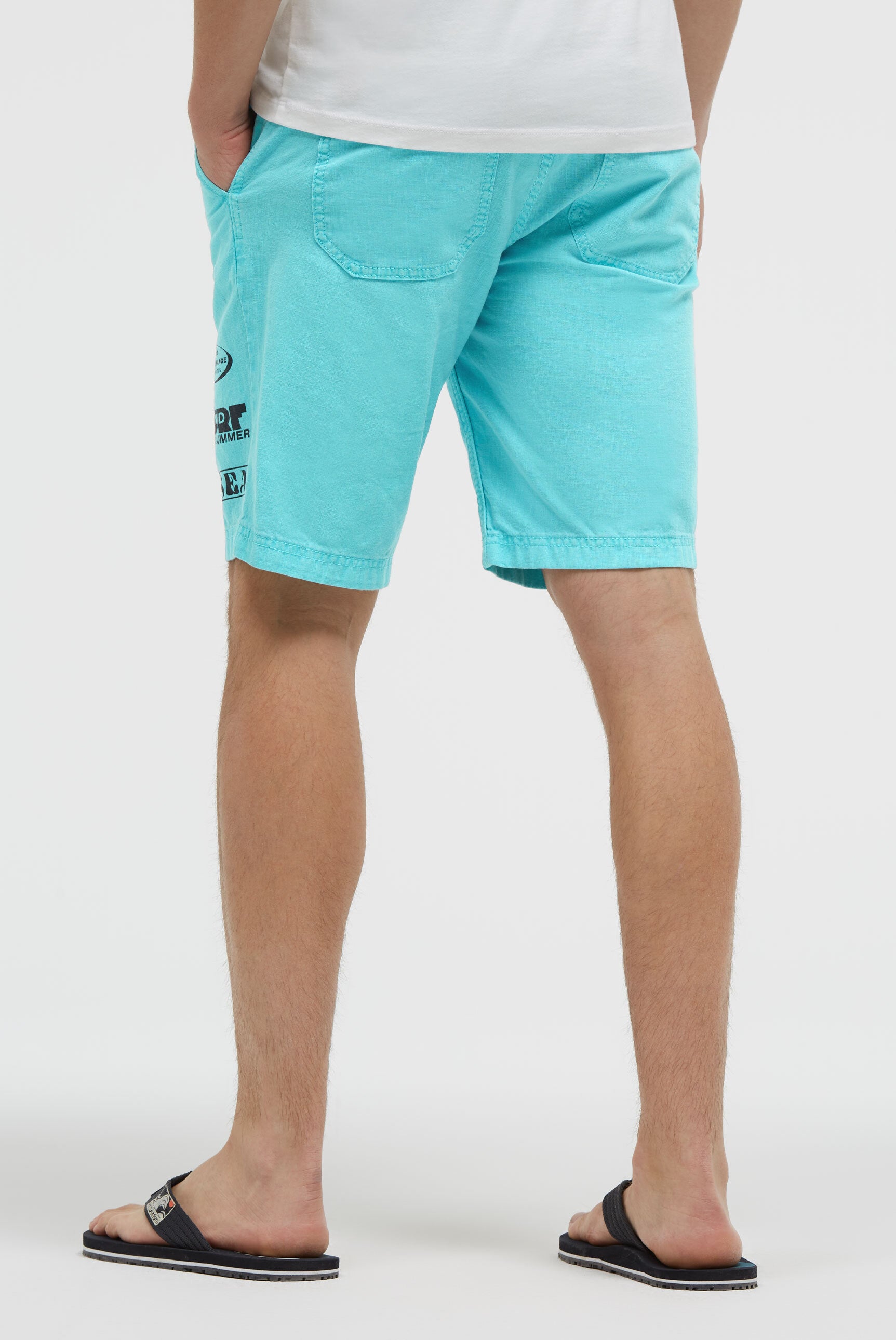Shorts aus Leinen-Mix mit Label Print
